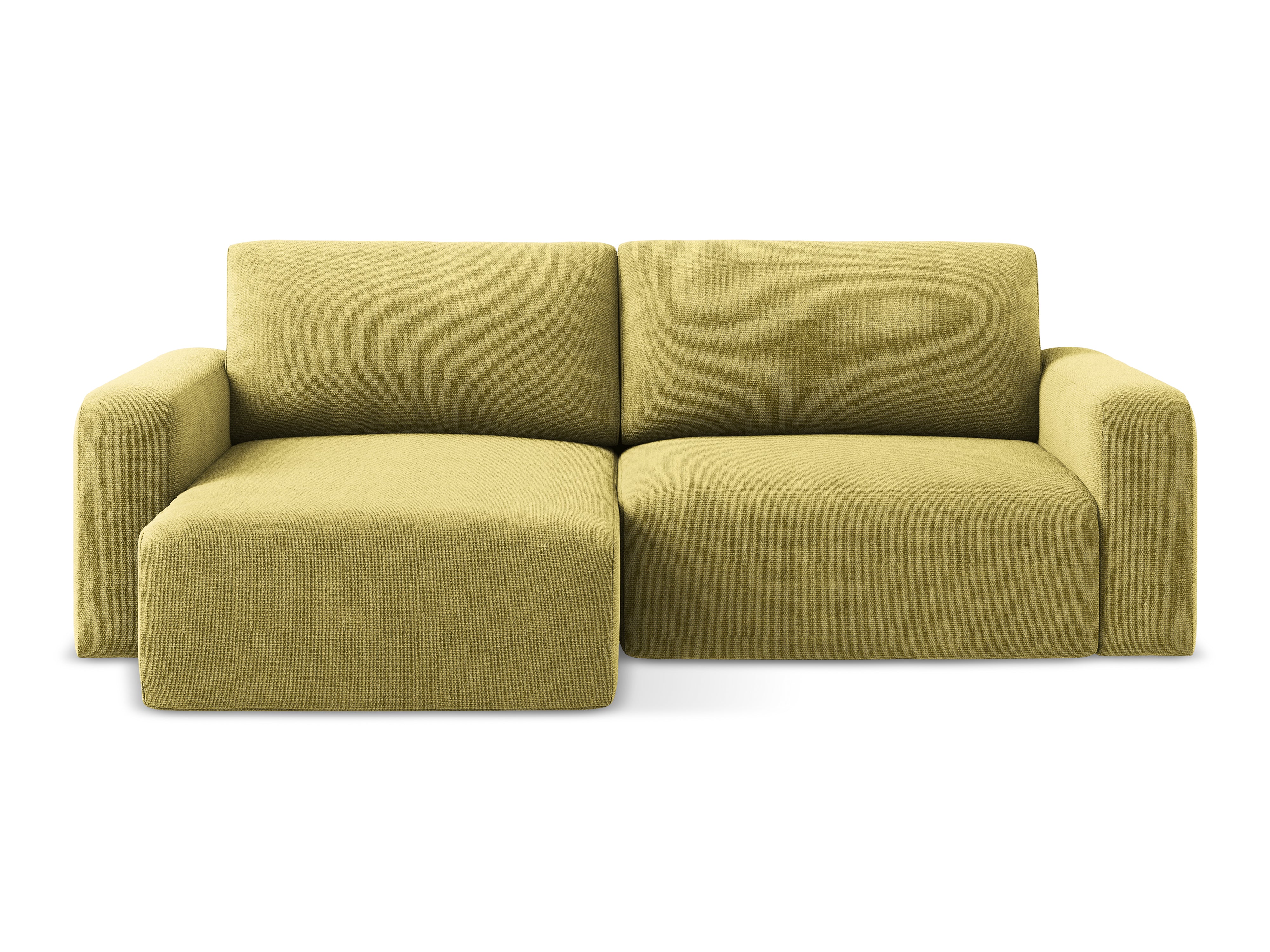 Linksseitige Schlafcouch KONA in limonengrünem Chenille