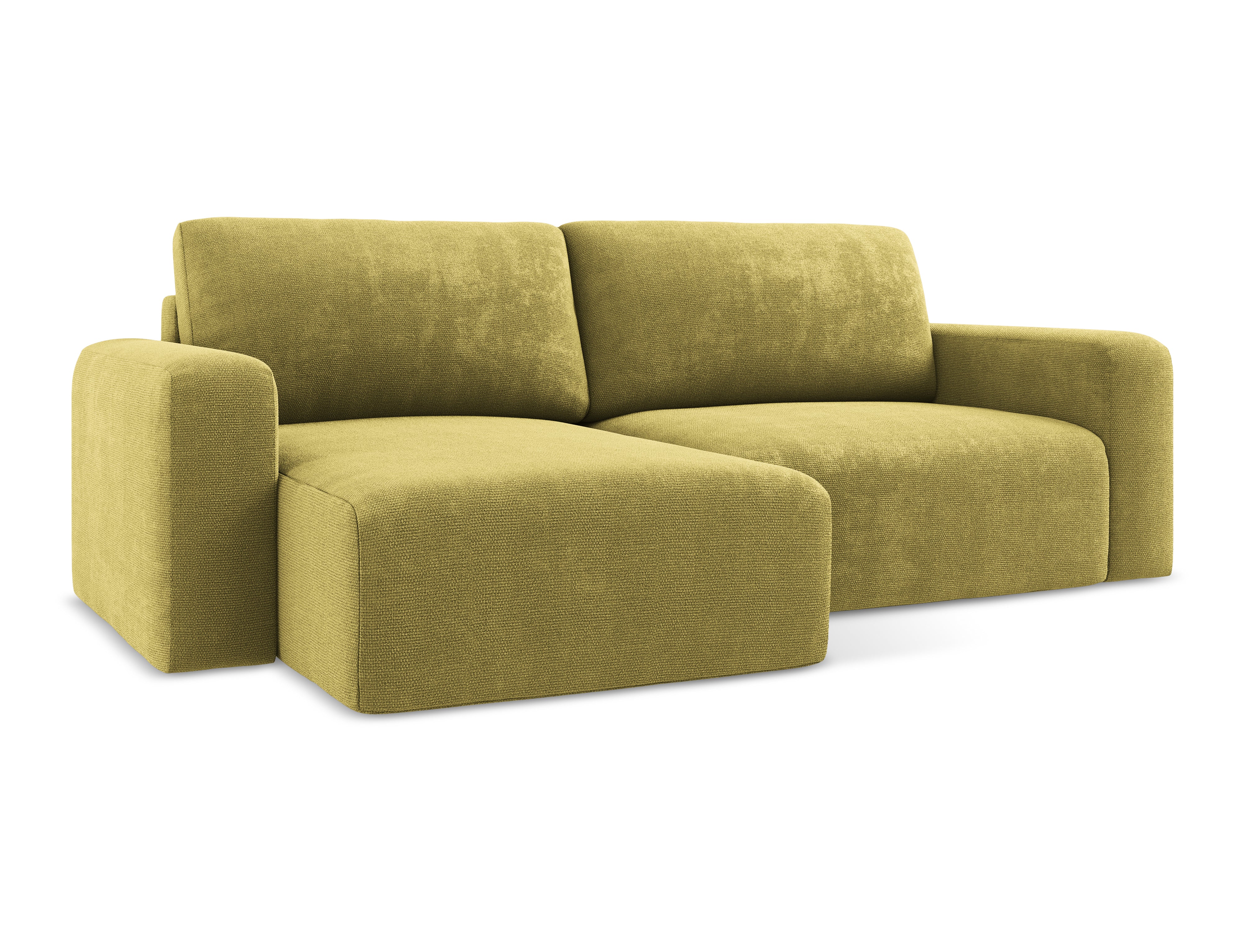 Linksseitige Schlafcouch KONA in limonengrünem Chenille
