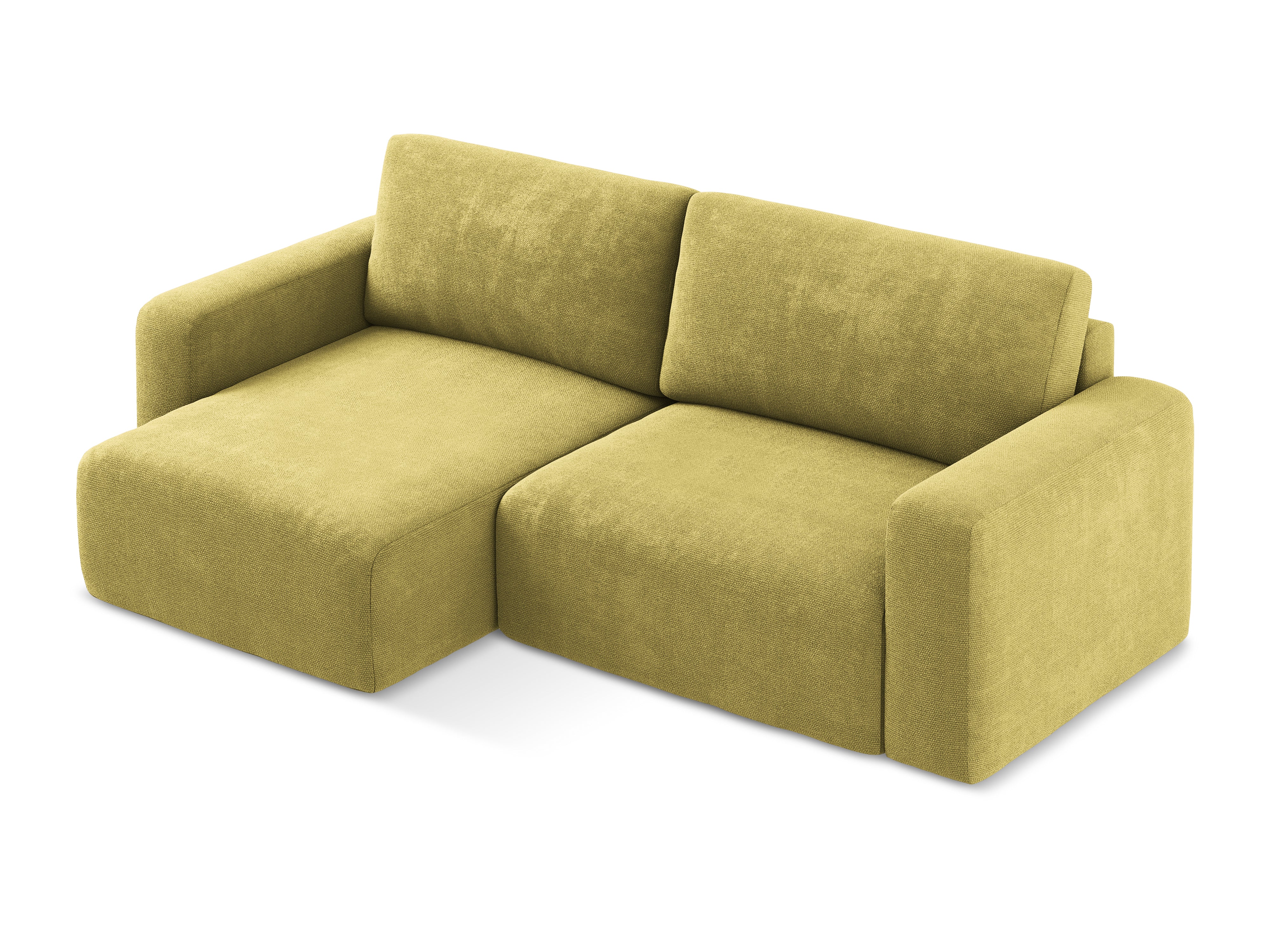 Linksseitige Schlafcouch KONA in limonengrünem Chenille