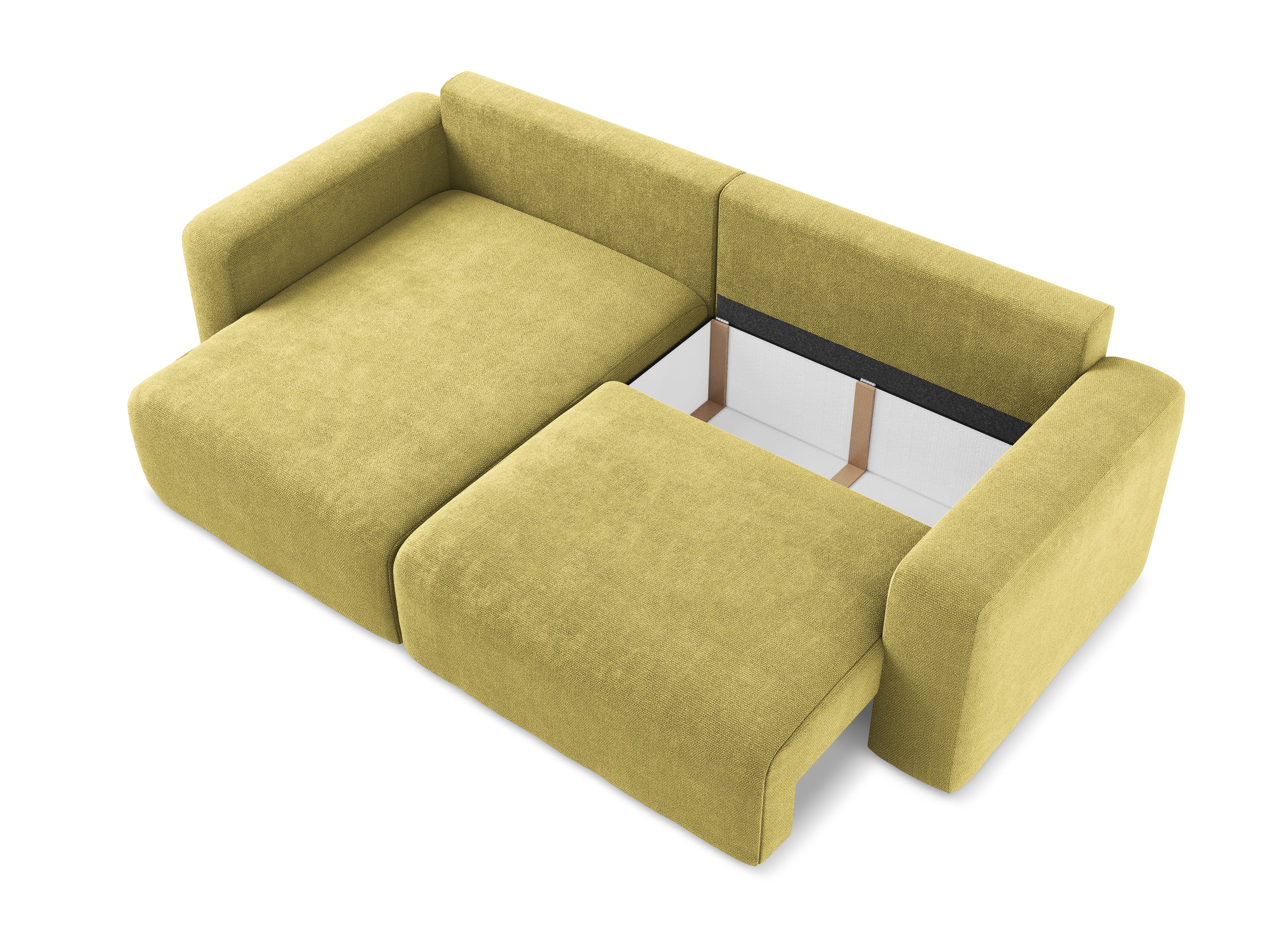 Linksseitige Schlafcouch KONA in limonengrünem Chenille