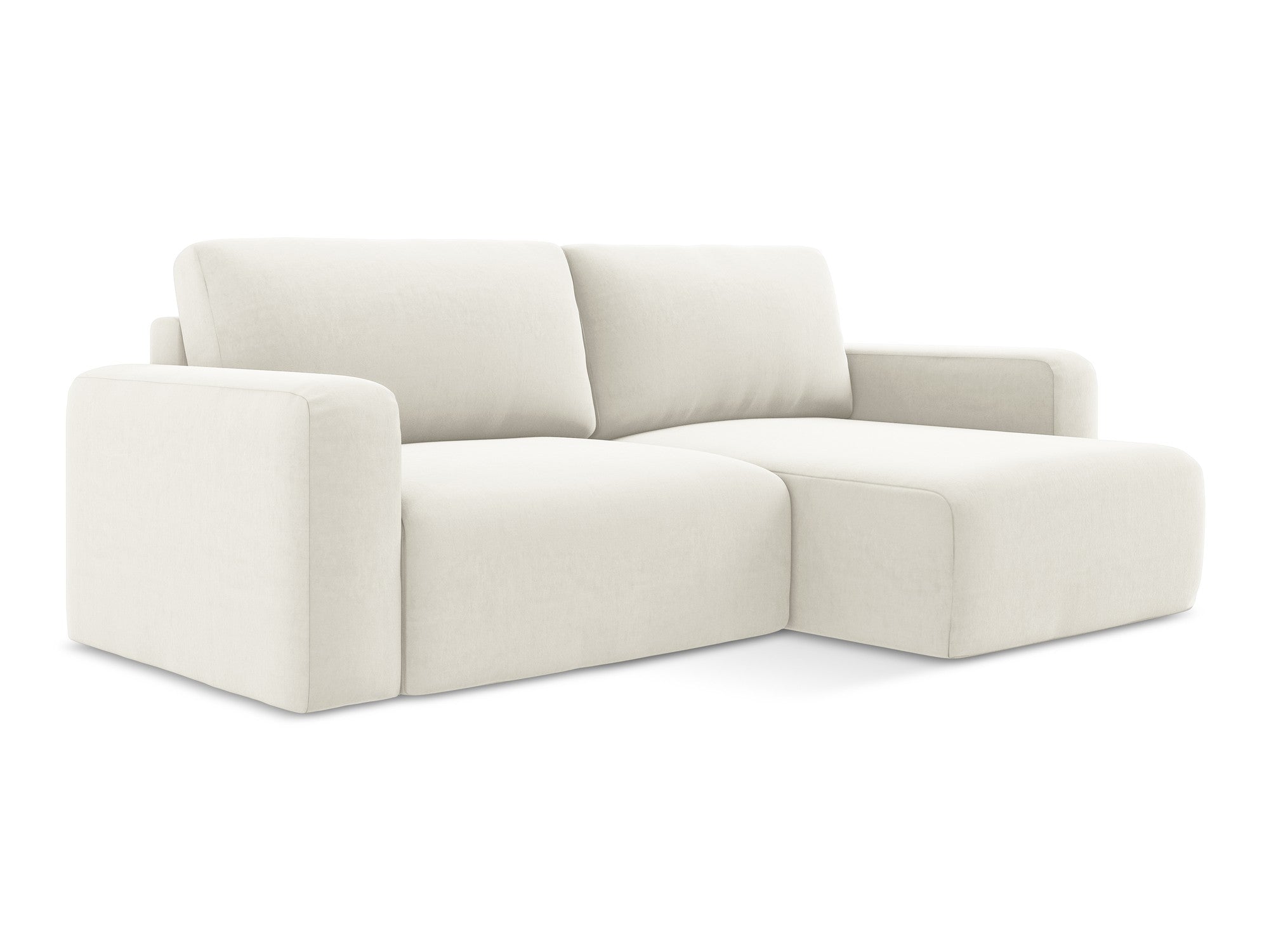 Samt-Ecksofa rechts mit Schlaffunktion KONA hellbeige