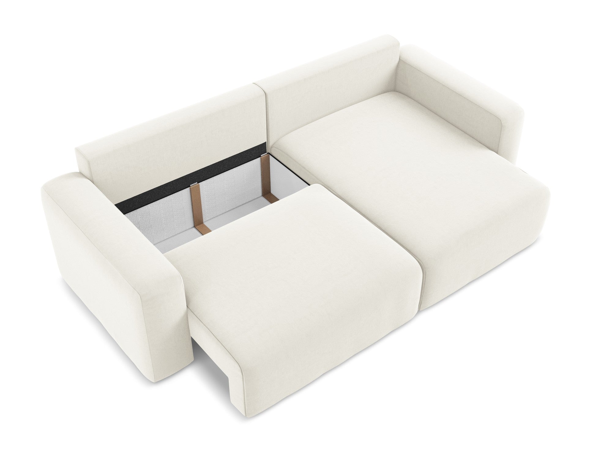 Samt-Ecksofa rechts mit Schlaffunktion KONA hellbeige