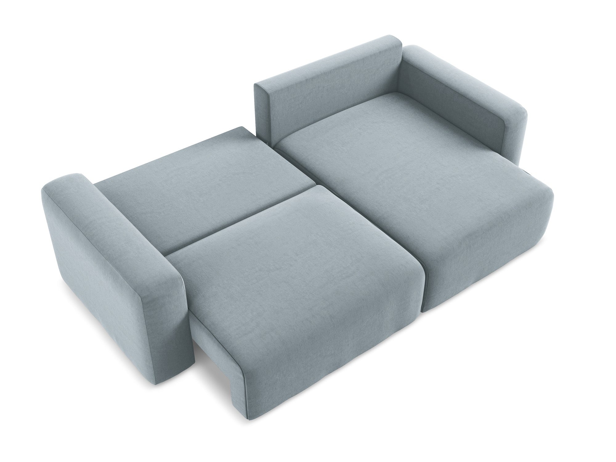 Samt-Ecksofa rechts mit Schlaffunktion KONA hellblau