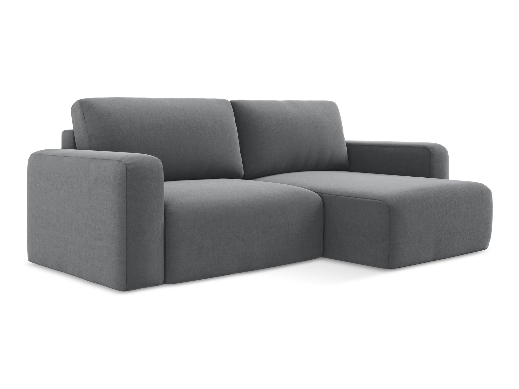 Samt-Ecksofa rechts mit Schlaffunktion KONA stahlgrau