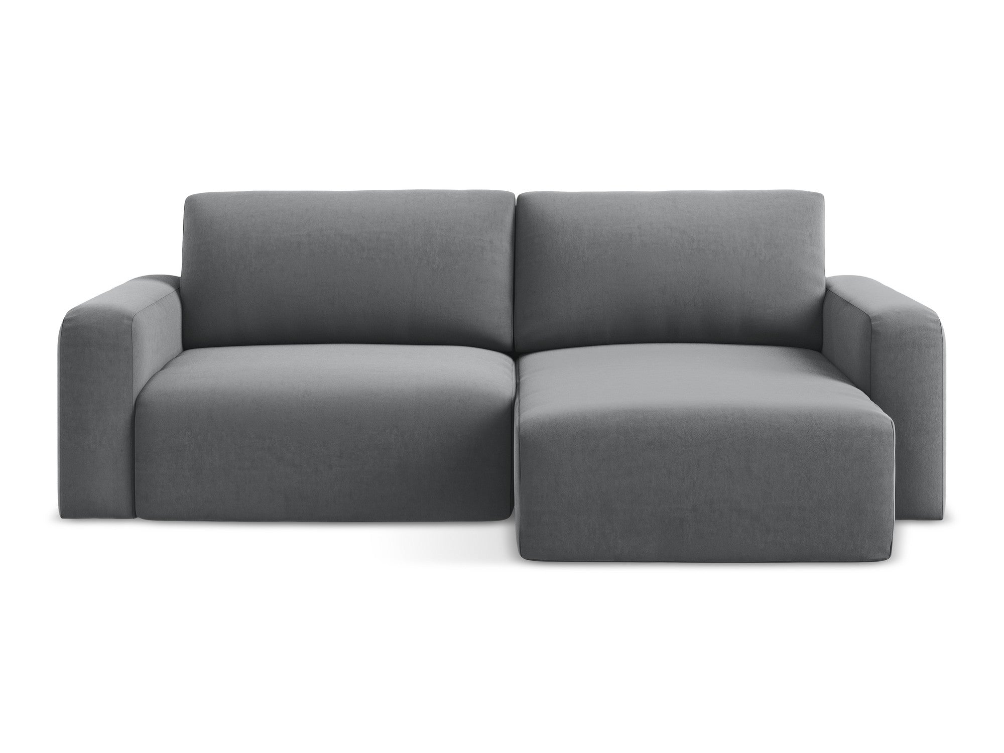 Samt-Ecksofa rechts mit Schlaffunktion KONA stahlgrau
