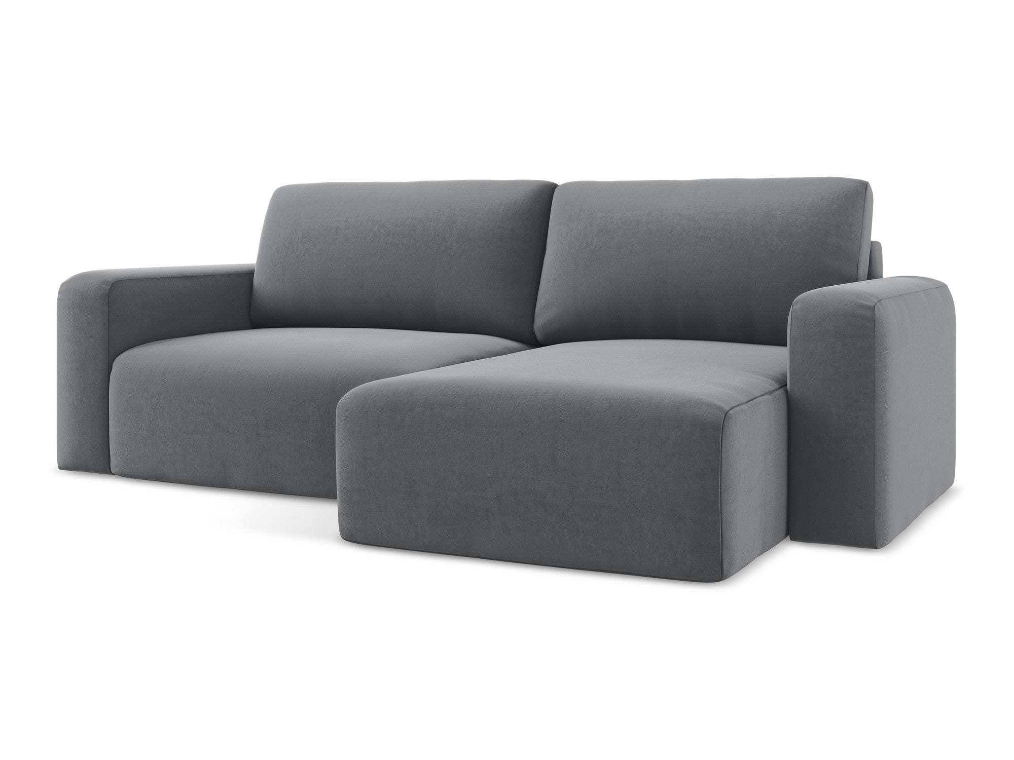 Samt-Ecksofa rechts mit Schlaffunktion KONA stahlgrau