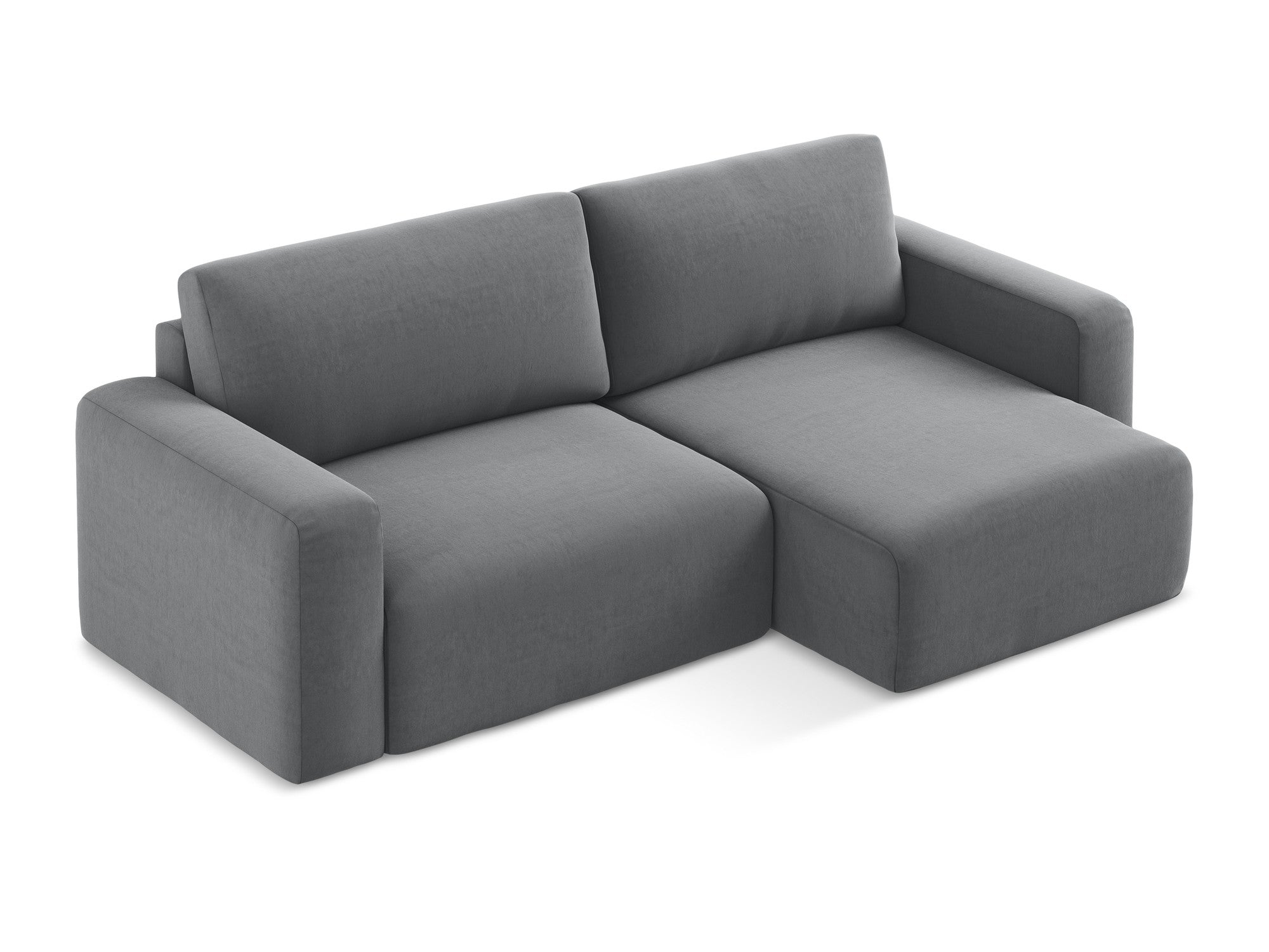 Samt-Ecksofa rechts mit Schlaffunktion KONA stahlgrau