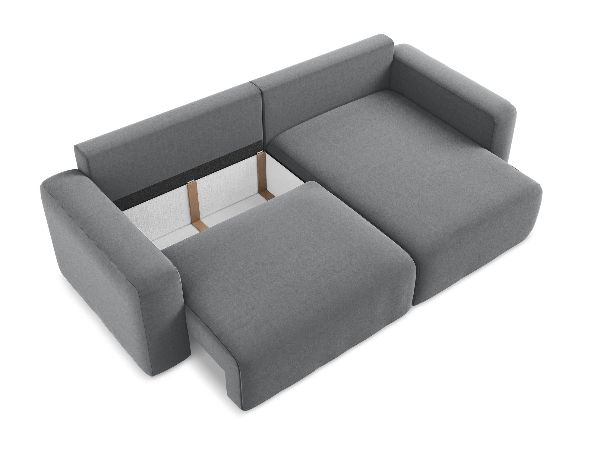 Samt-Ecksofa rechts mit Schlaffunktion KONA stahlgrau