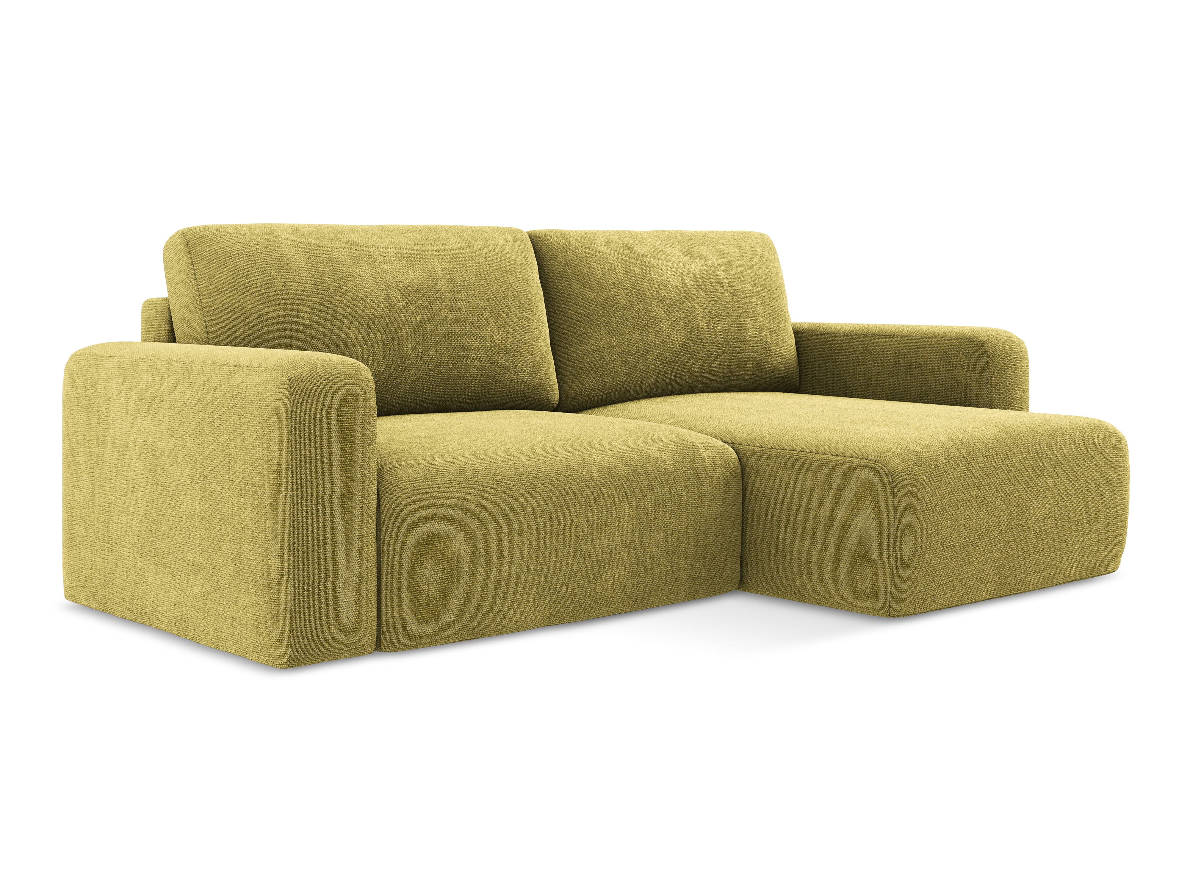 Rechtsseitige Schlafcouch KONA in limettengrünem Chenille