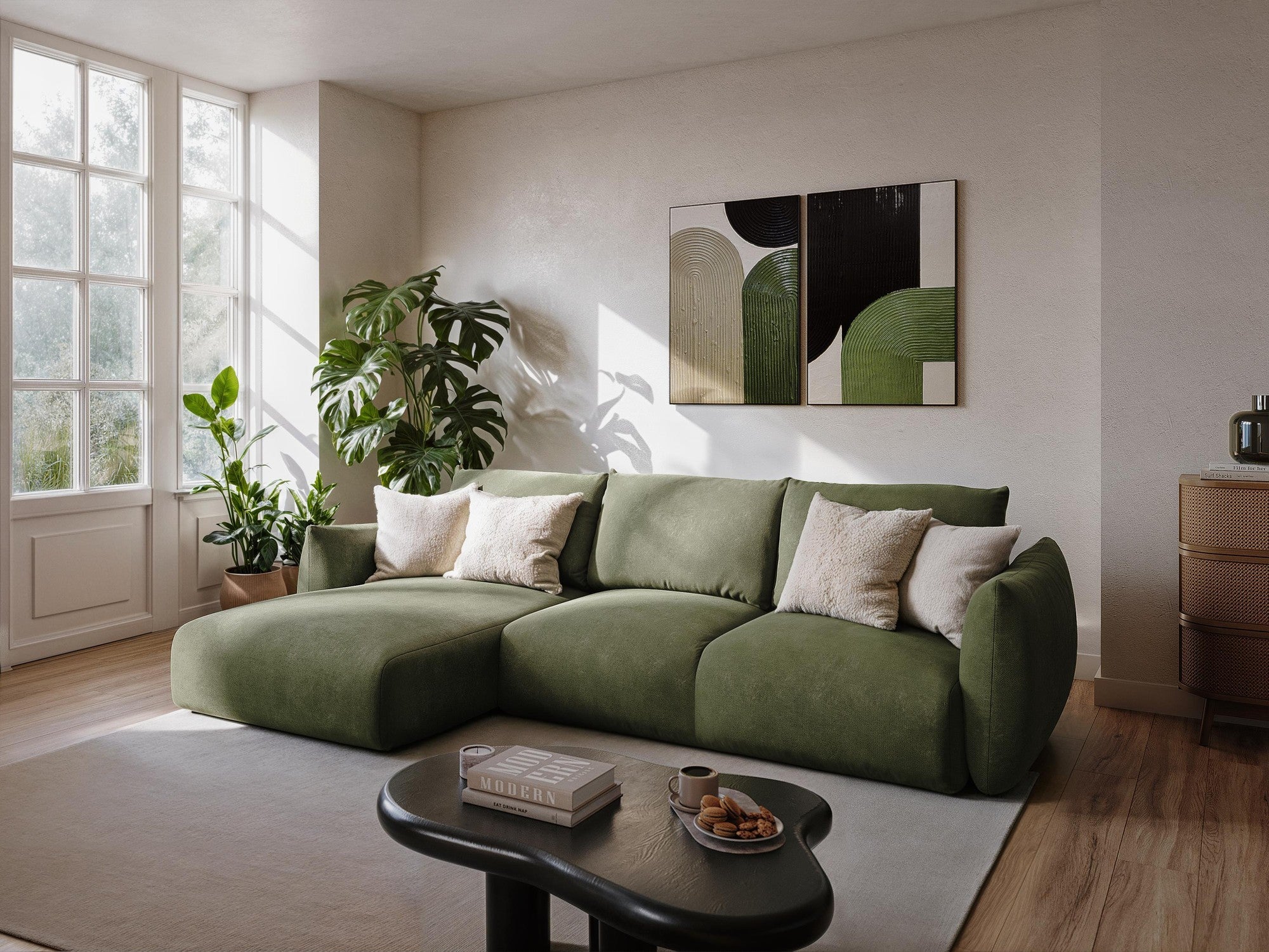 Sofa für 3 Personen mit Schlaf-Funktion LEILA hellgrau