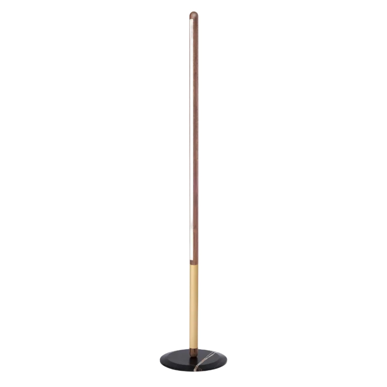 LINEA UNO Floor Lamp in Walnut Wood with Brass Finish and Marble Base