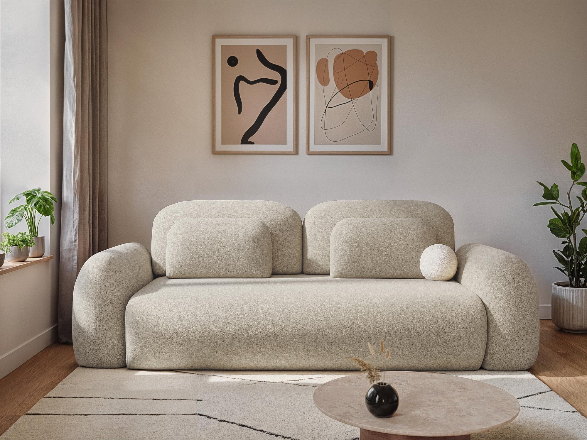 3-Seater Sofa with Sleeping Function LOHI White Boucle