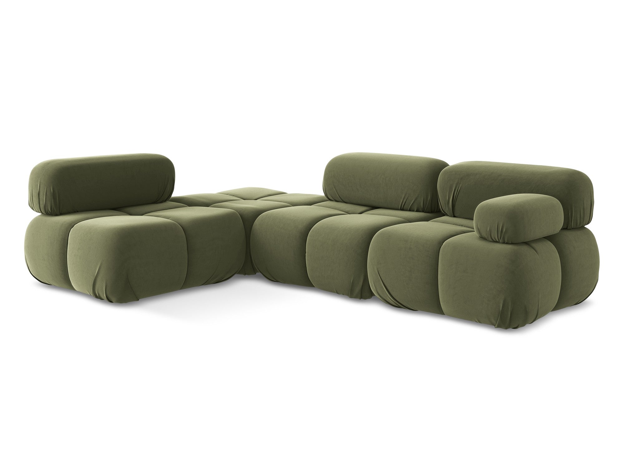Left-sided velvet modular corner sofa LOKUA in olive green
