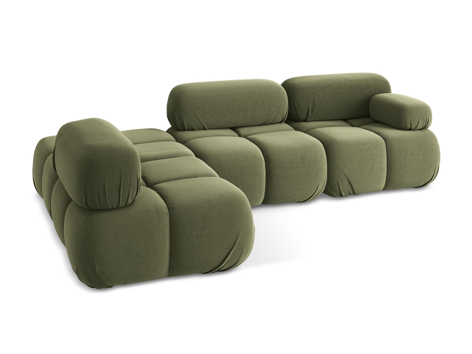 Left-sided velvet modular corner sofa LOKUA in olive green