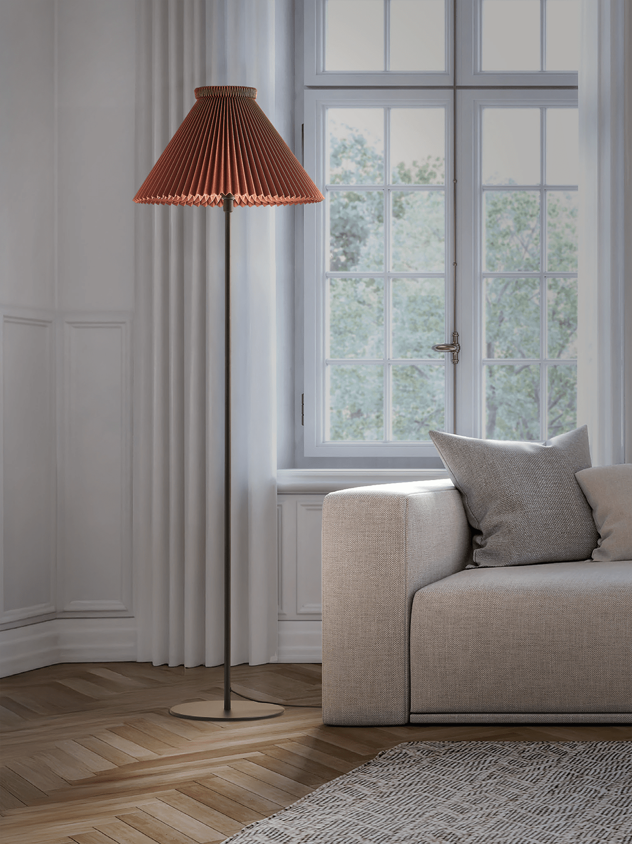 Stehlampe MODELL 334 schokoladenbraun mit schwarzem Fuß