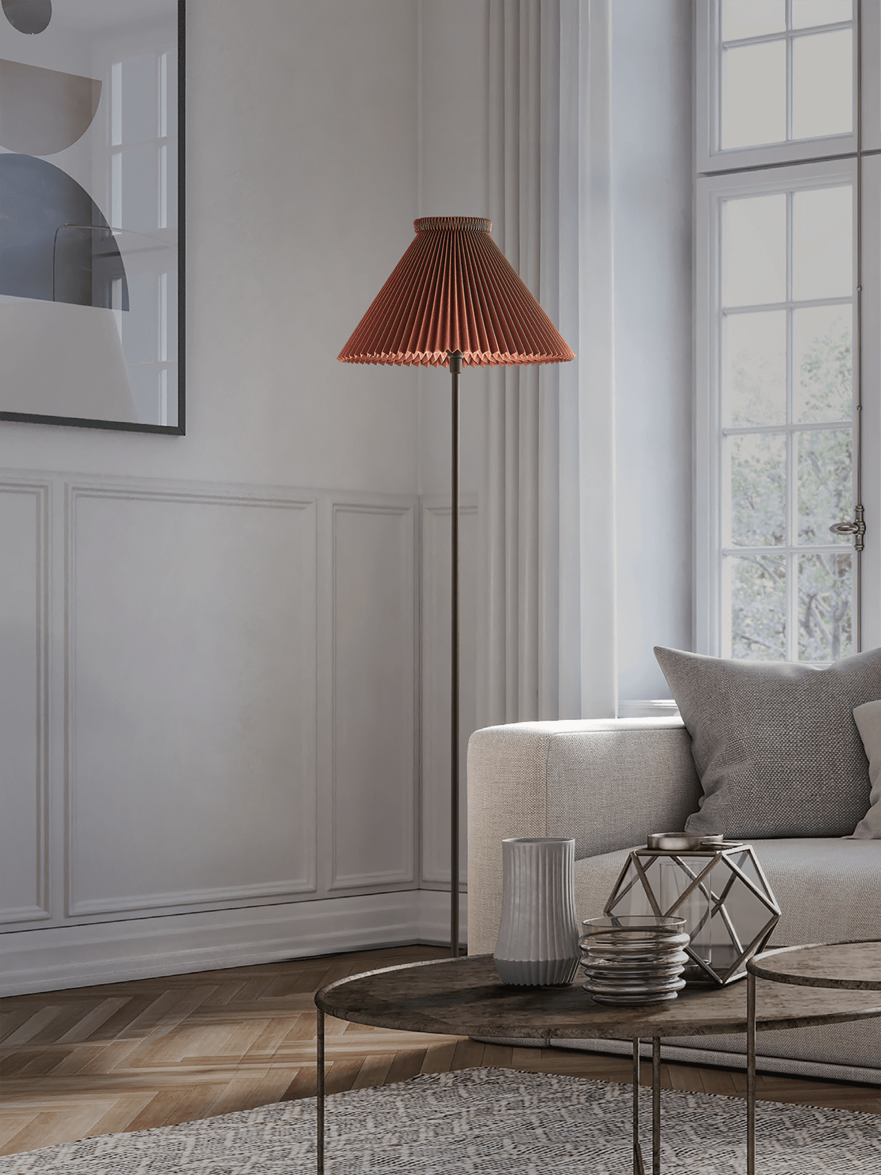 Stehlampe MODELL 334 schokoladenbraun mit schwarzem Fuß