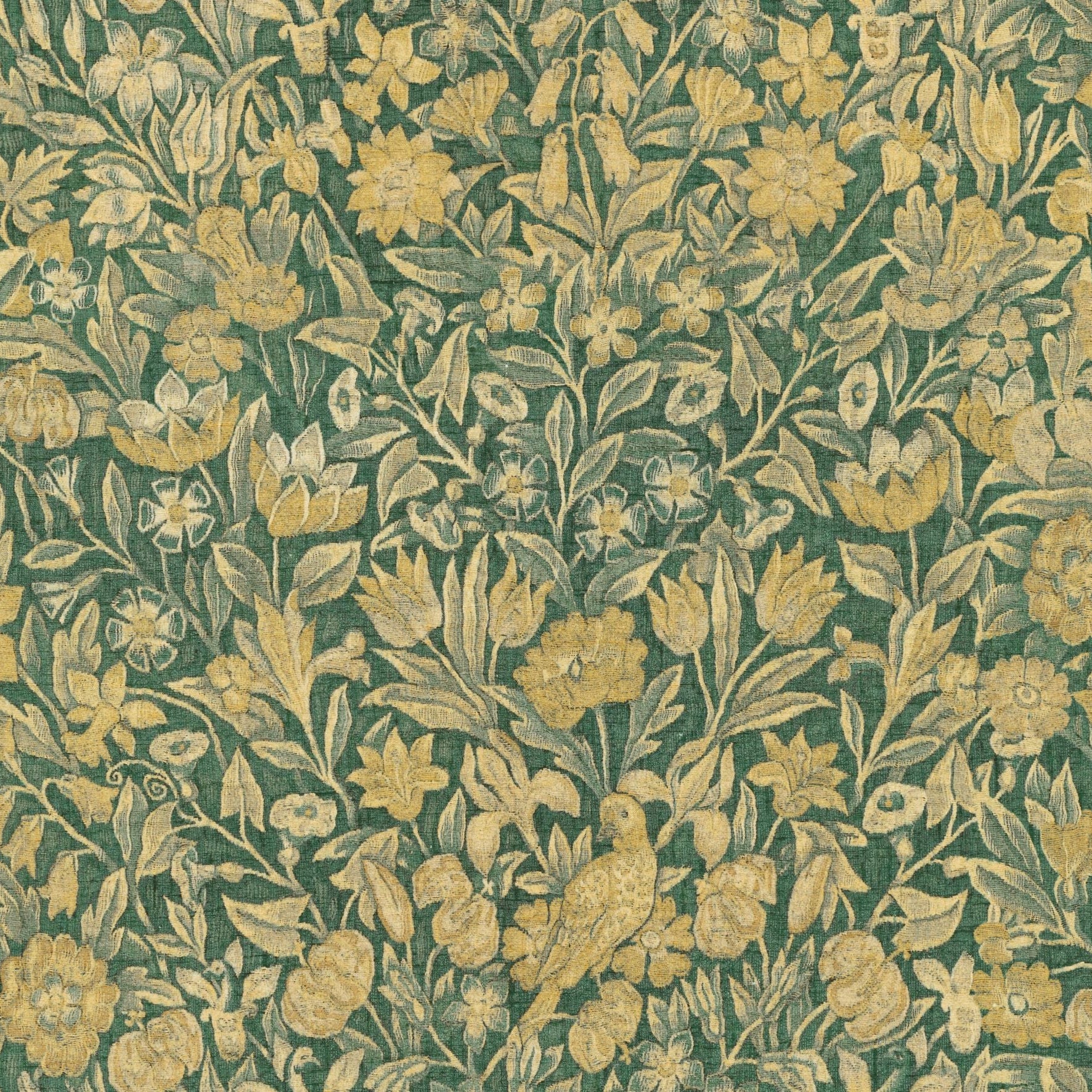 Textile wallpaper with a floral motif BOUQUET green with yellow