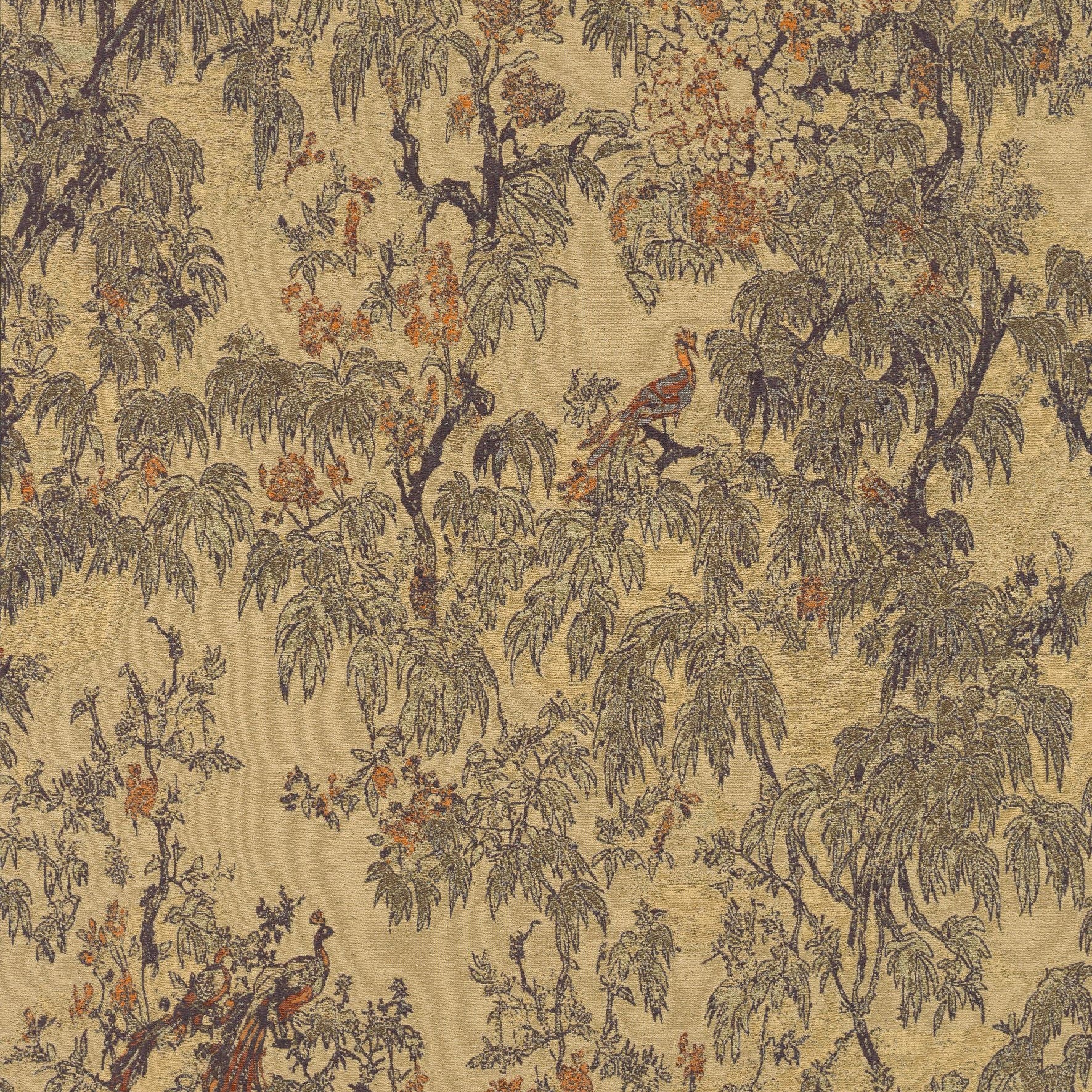 Textil-Tapete mit Pflanzenmotiv RAMAGE dunkelbeige mit braun