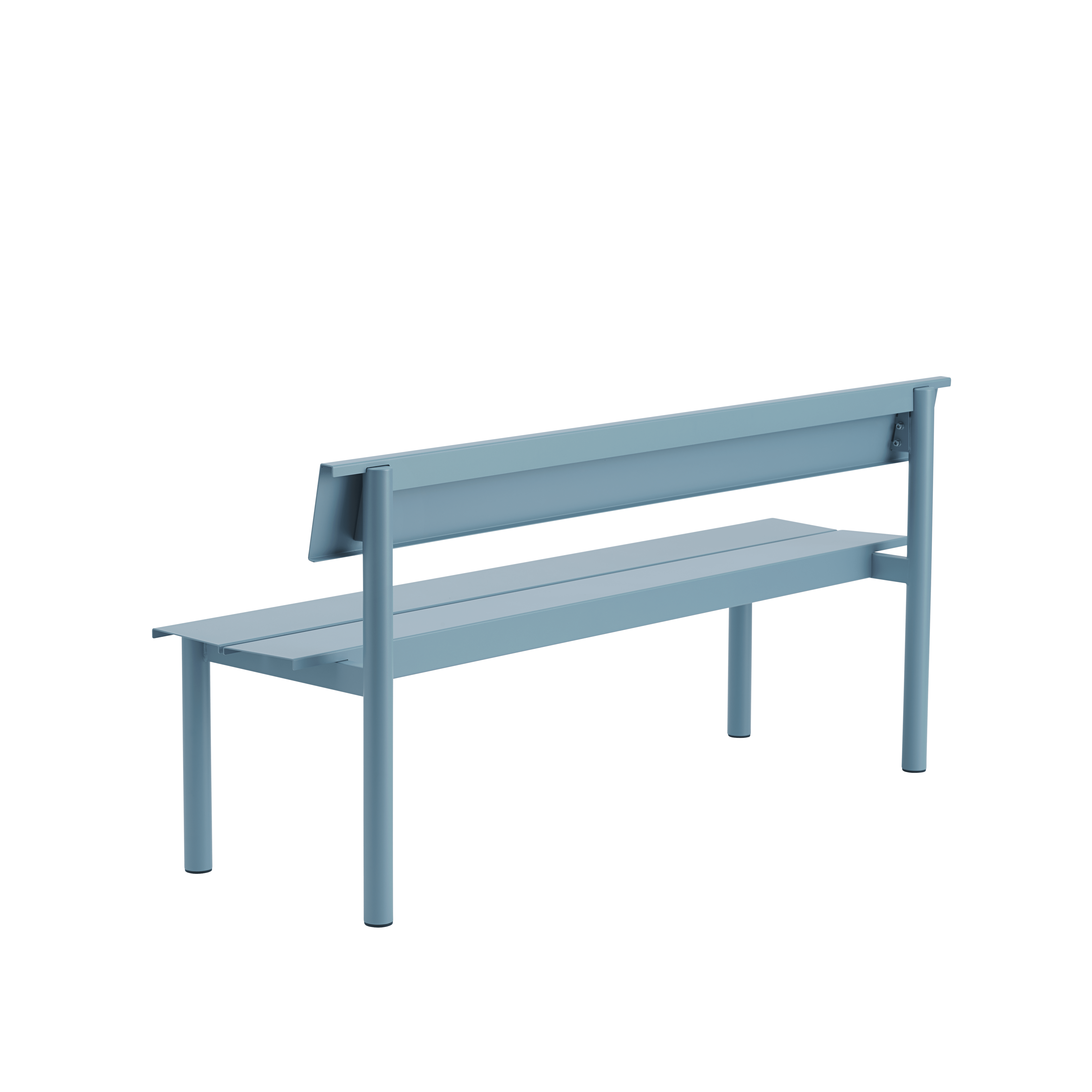 Blaue LINEAR Gartenbank mit Rückenlehne aus Stahl