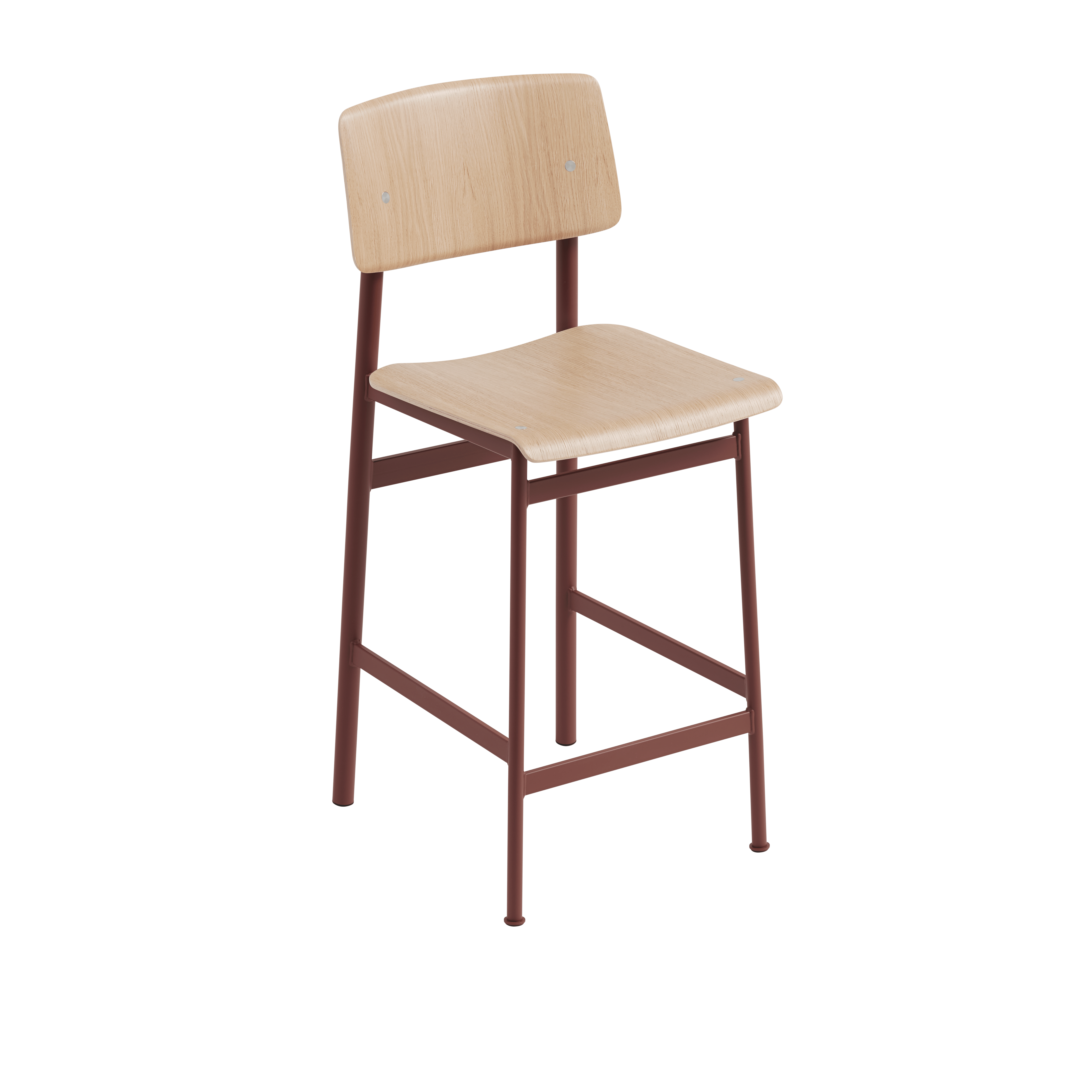 Barhocker LOFT Eichenfurnier mit bordeauxfarbenem Fuß