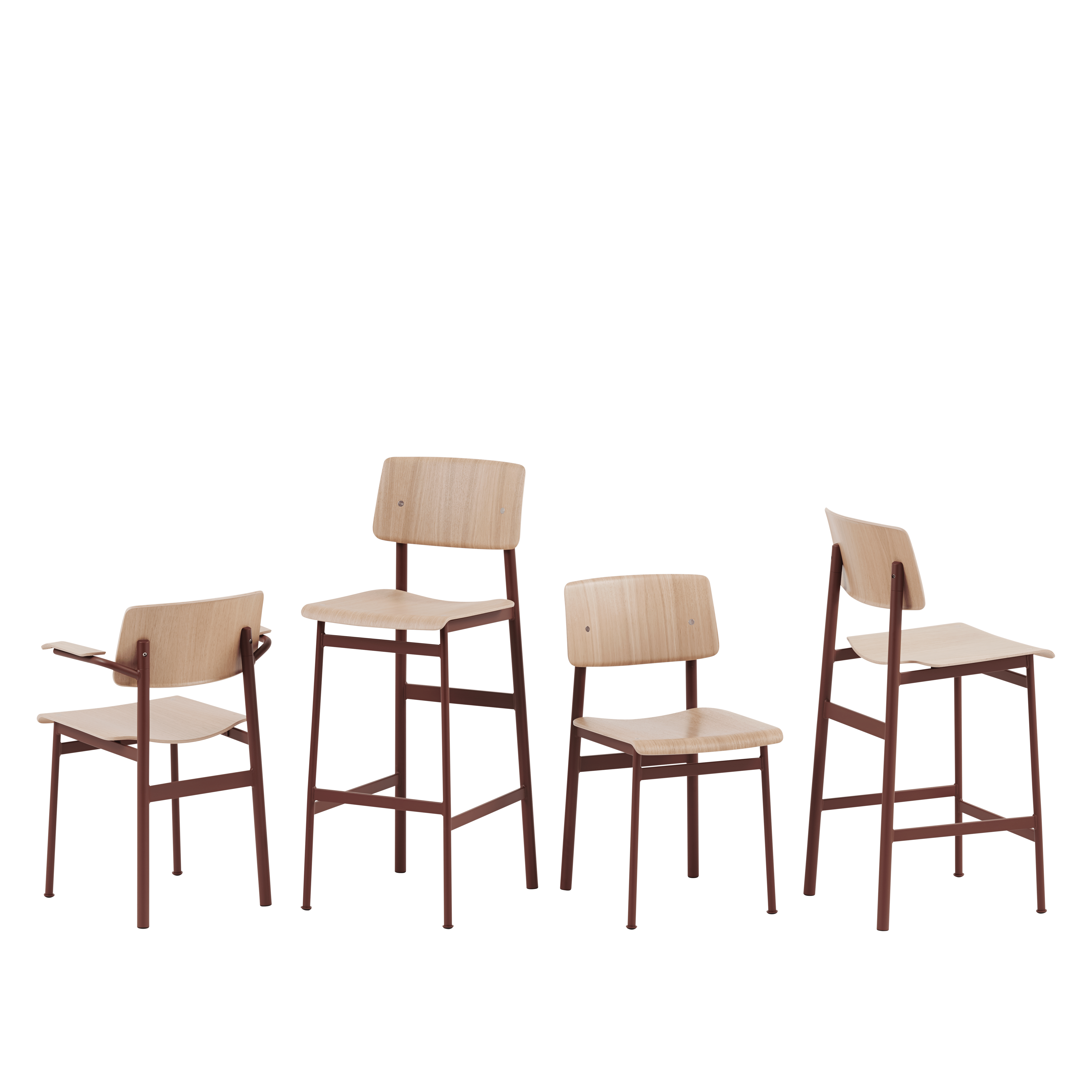 Barhocker LOFT Eichenfurnier mit bordeauxfarbenem Fuß