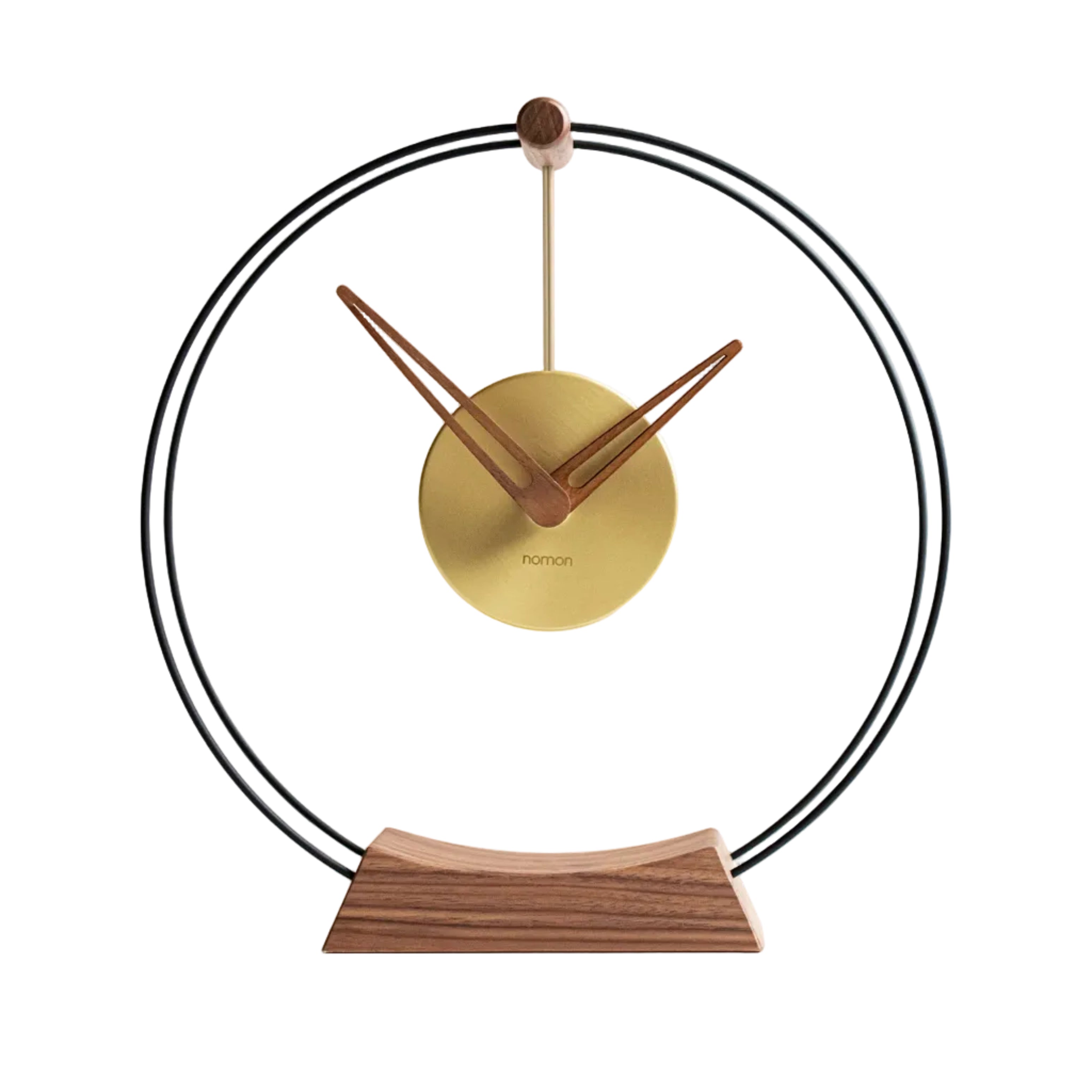 AIRE MINI tabletop clock in walnut wood with brass finish
