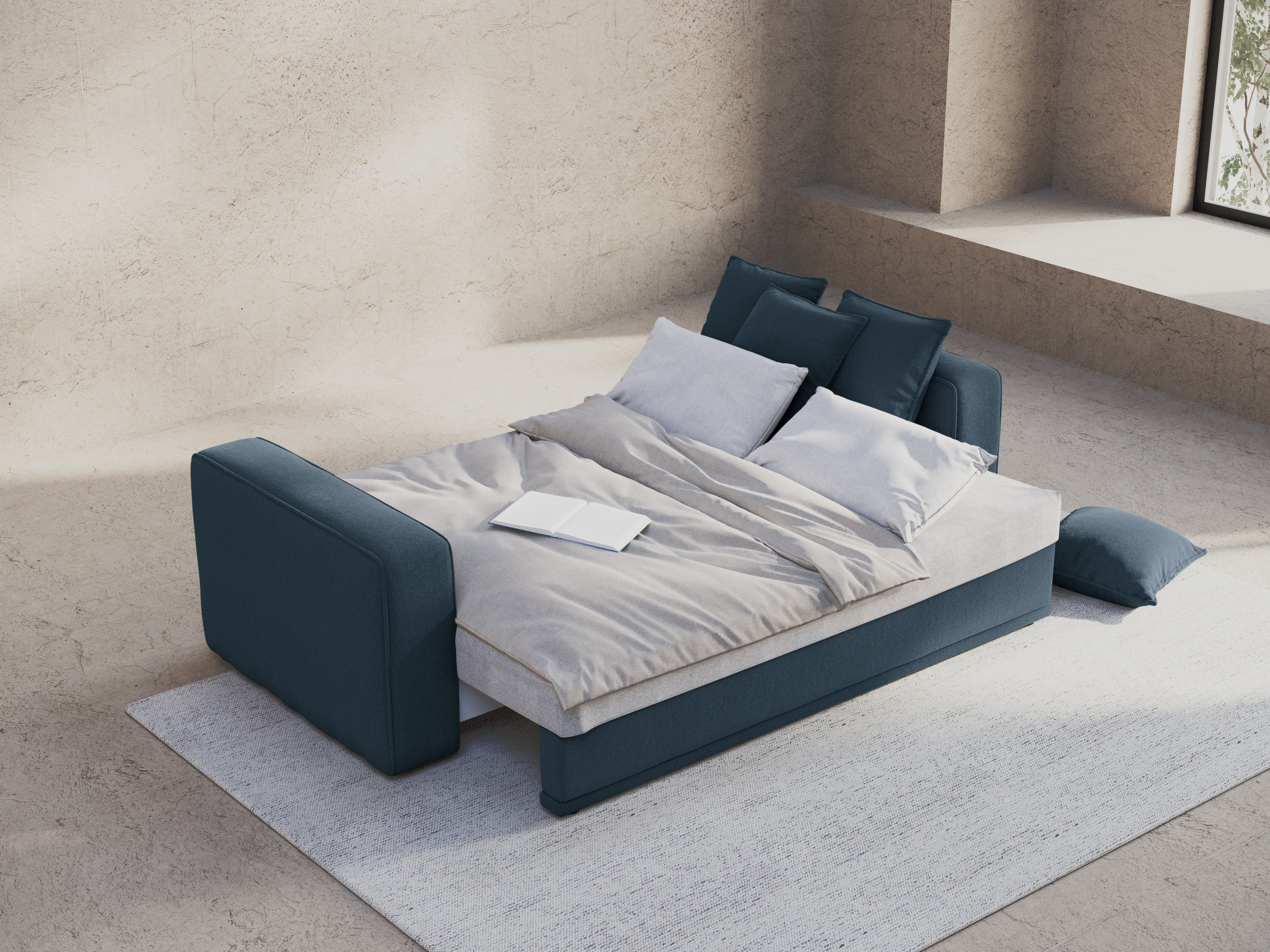 Sofa mit Schlaffunktion RIBES jeansblau Chenille