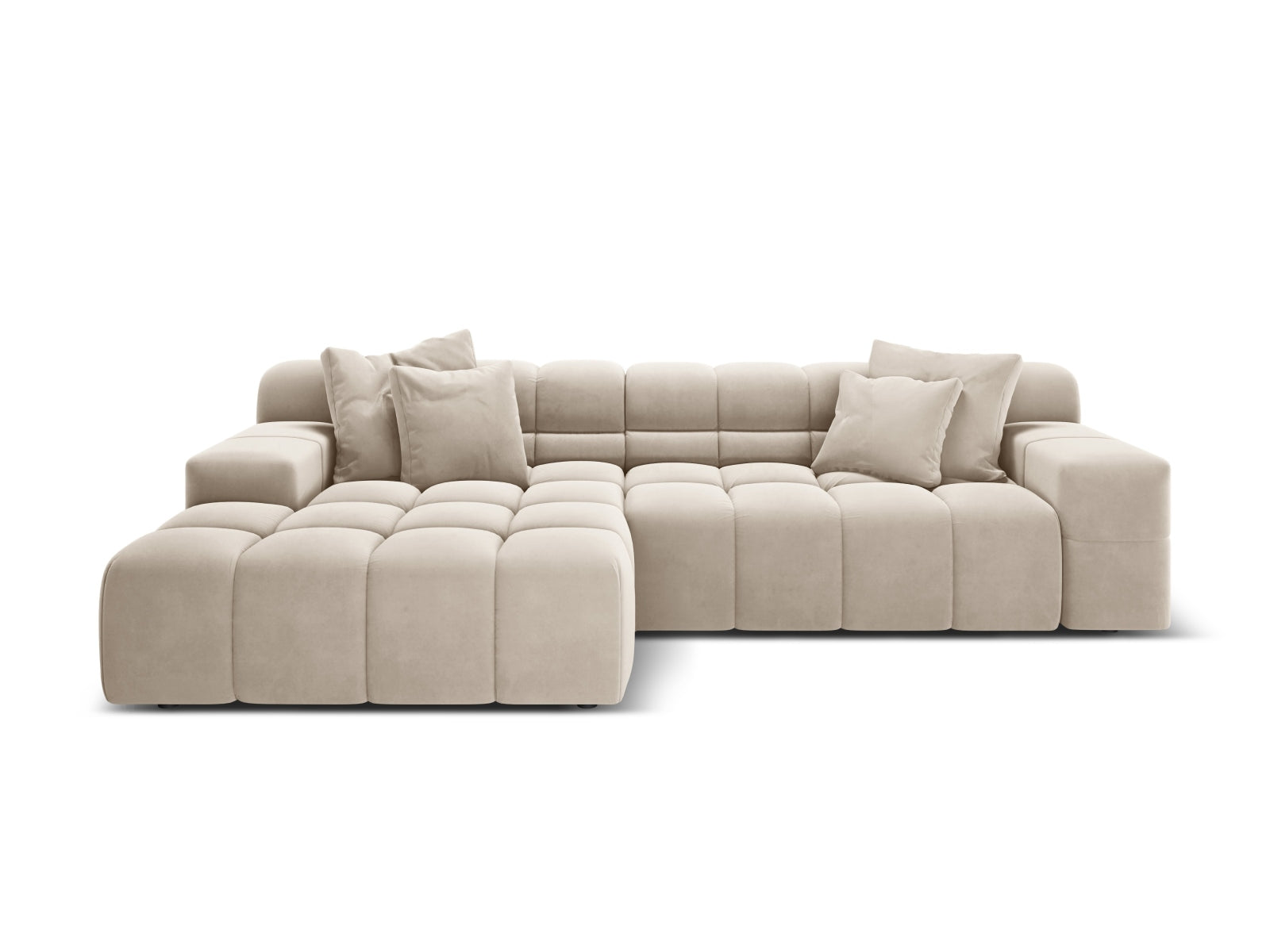 Left-facing 3-seater velvet corner sofa AGAVE light beige