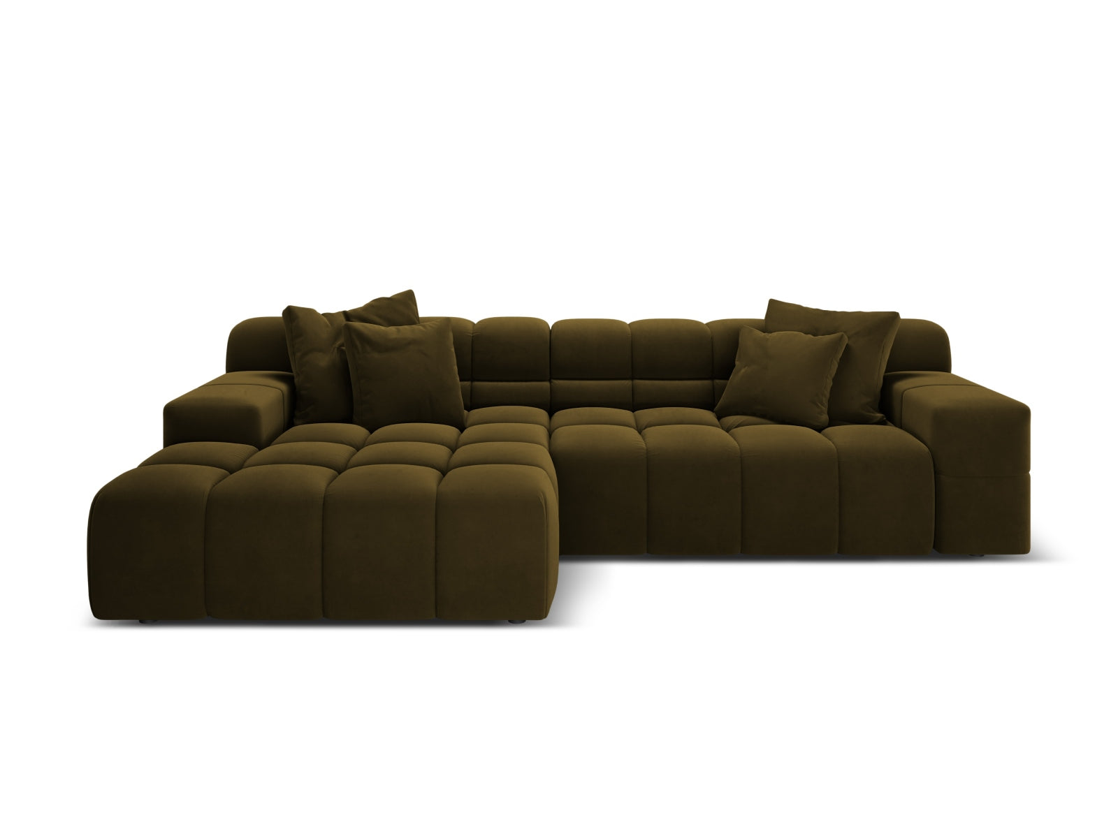 Green left-facing 3-seater velvet corner sofa AGAVE