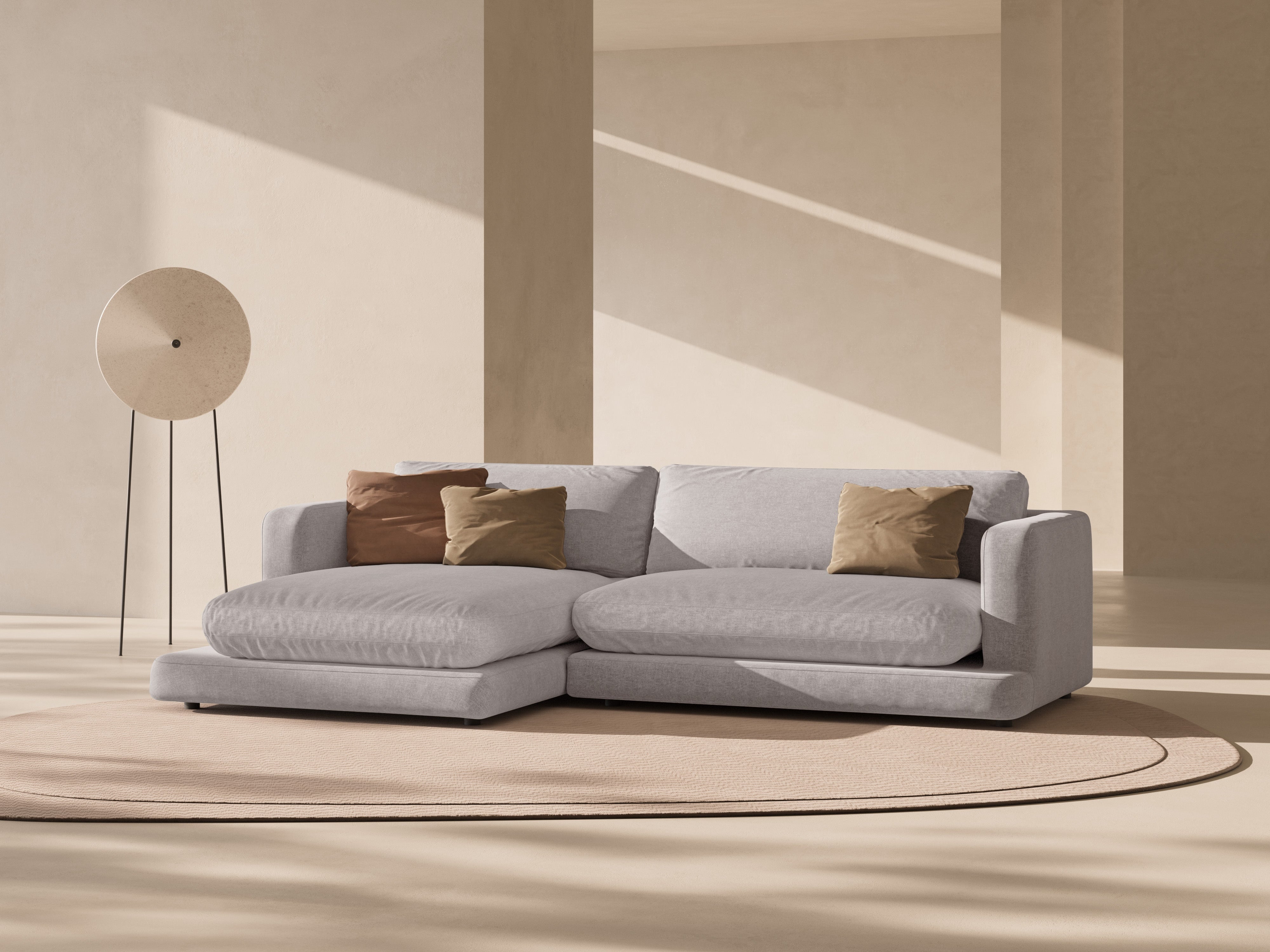 Left-sided corner sofa DAPHNE warm gray chenille