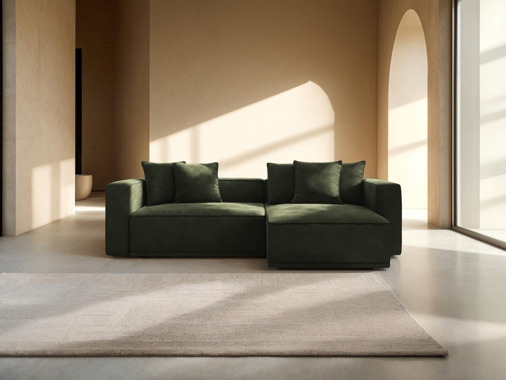 Right-facing velvet corner sofa bed RIBES green