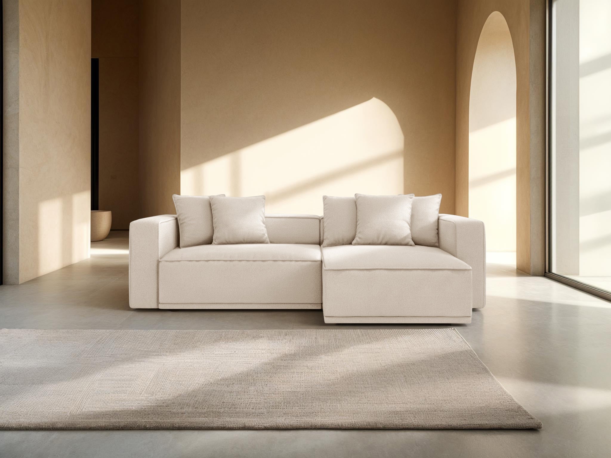 Right-hand corner sofa bed RIBES light beige chenille