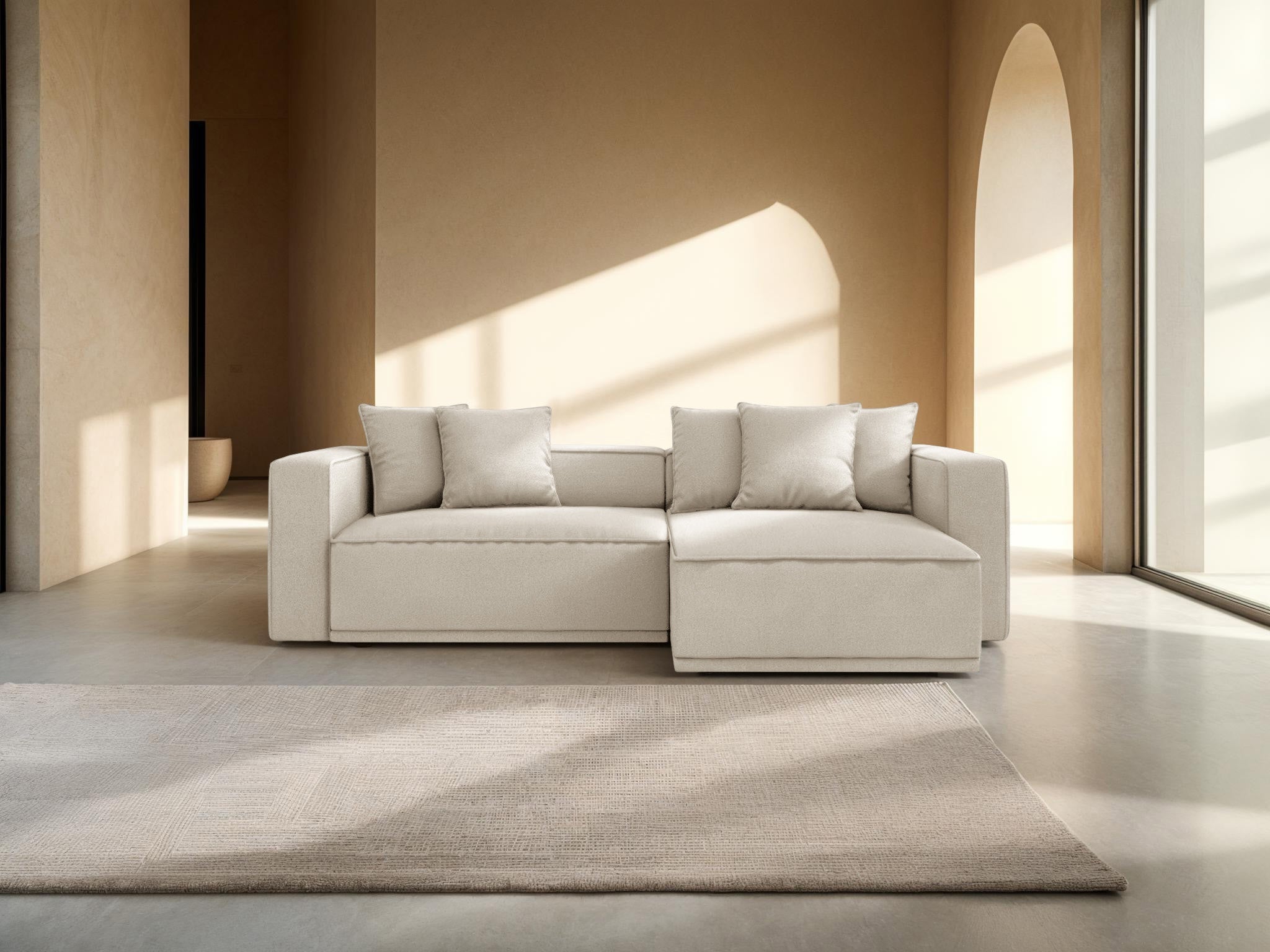 Right-sided corner sofa bed RIBES beige chenille