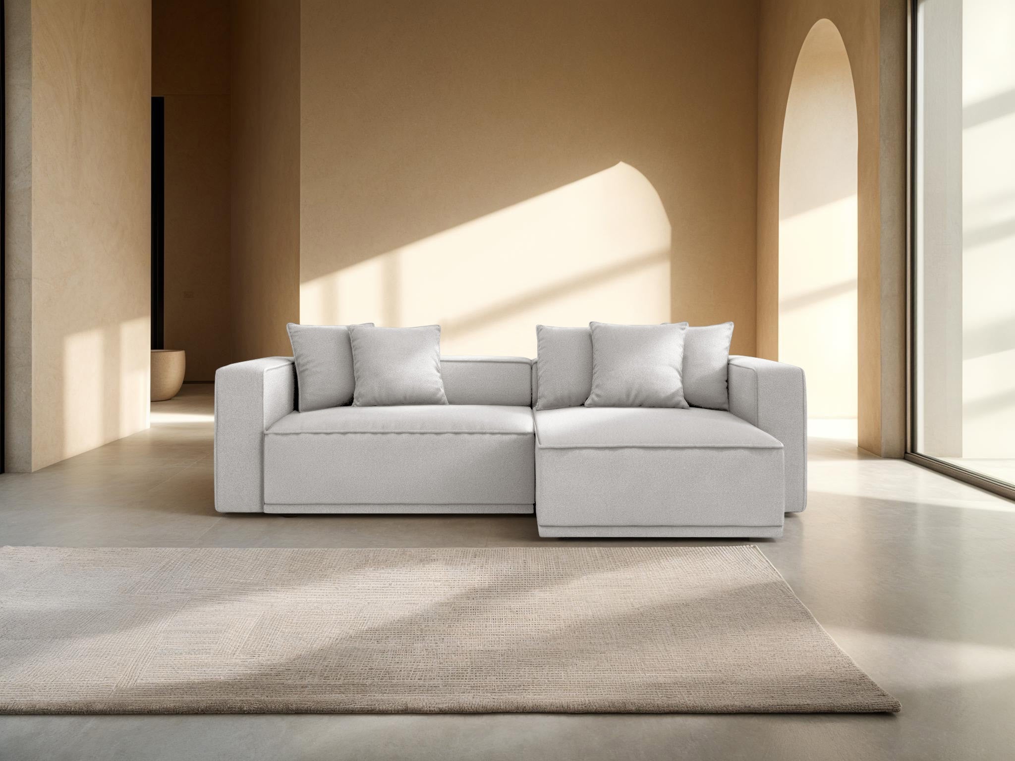Right-sided corner sofa bed RIBES silver chenille