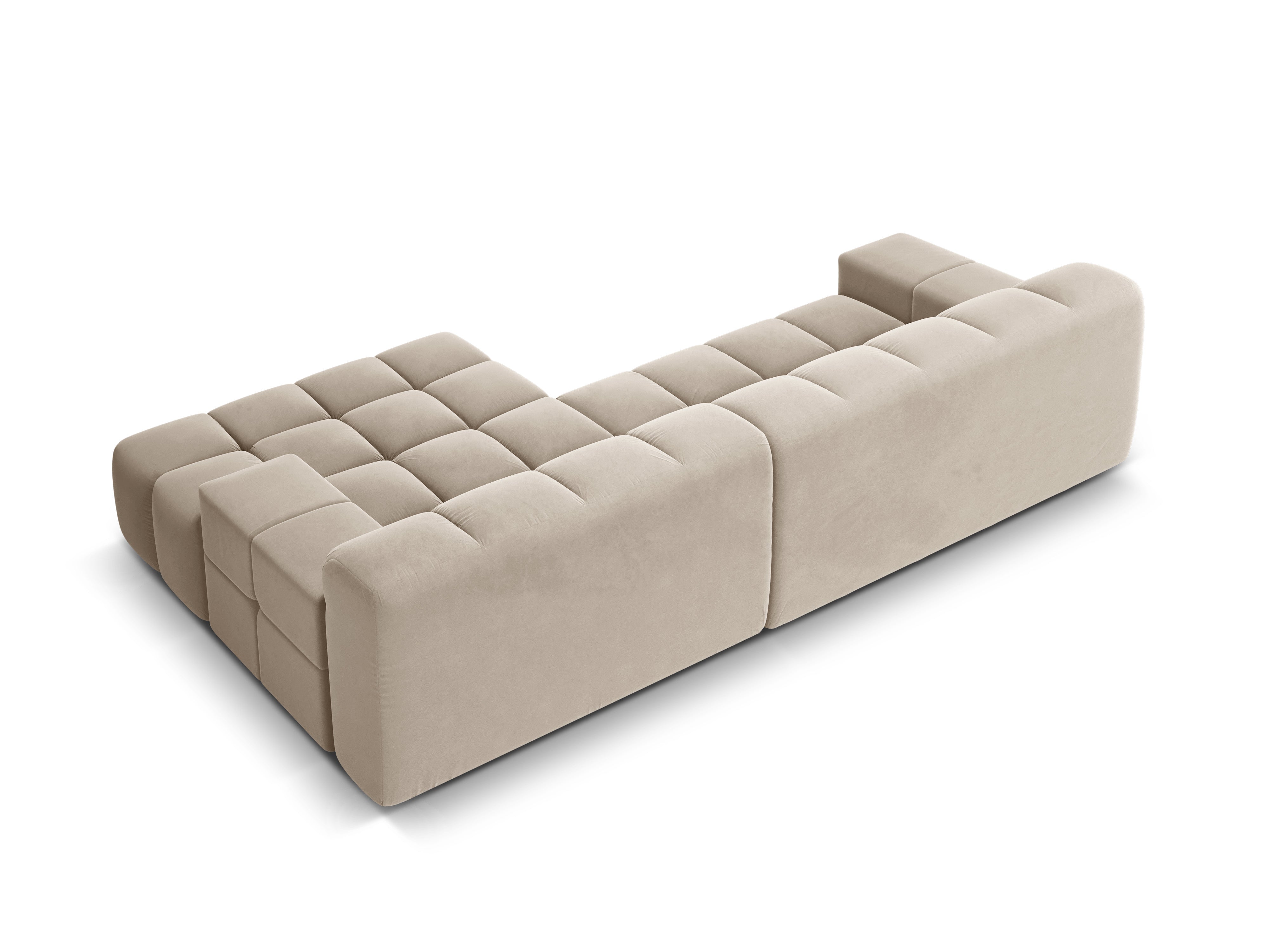 Right-facing 3-seater velvet corner sofa AGAVE light beige