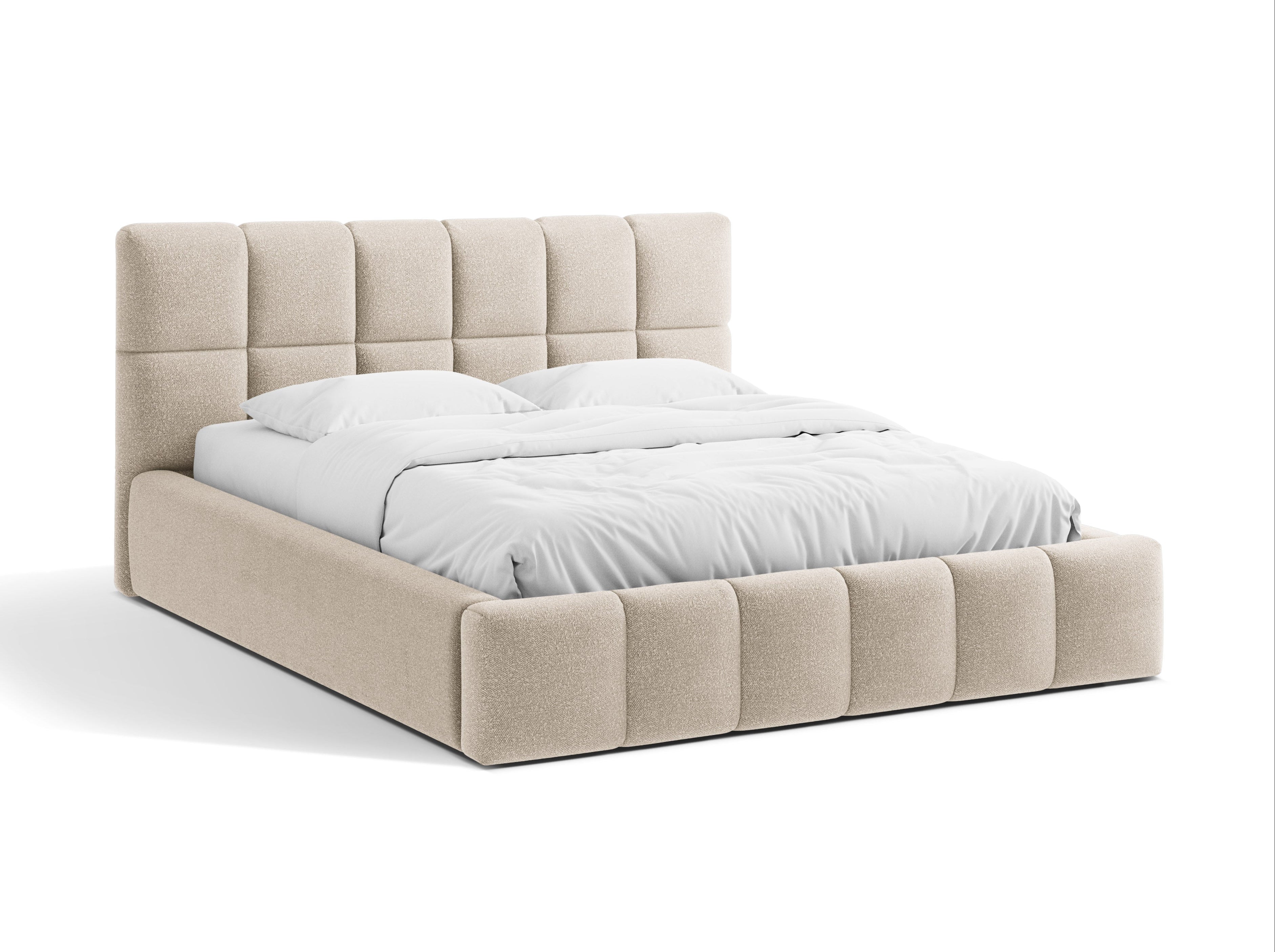 BELLIS Bett mit Bettkasten in beigem Boucle
