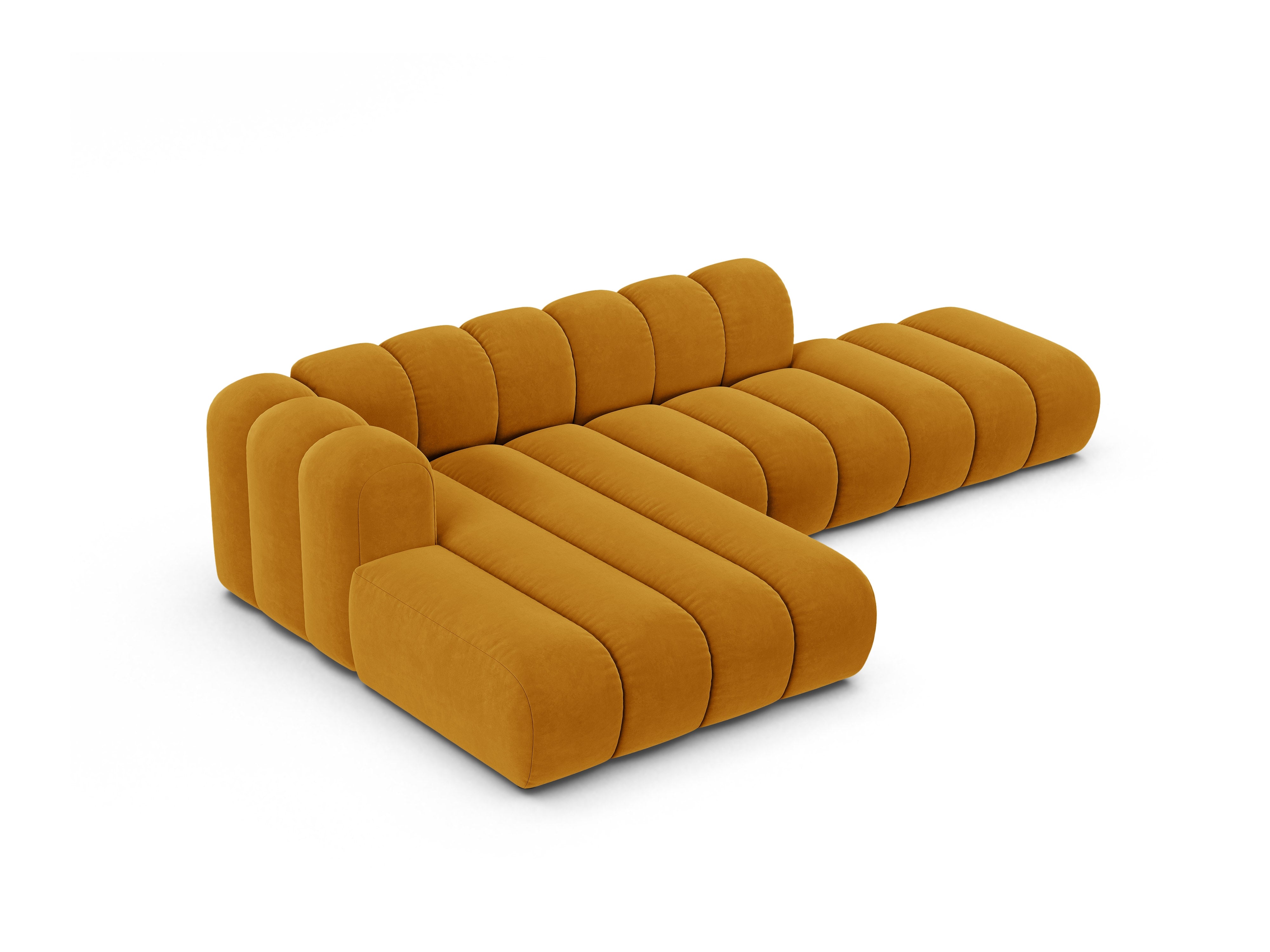 Samt-Ecksofa für 5 Personen links LUPINE senfgelb