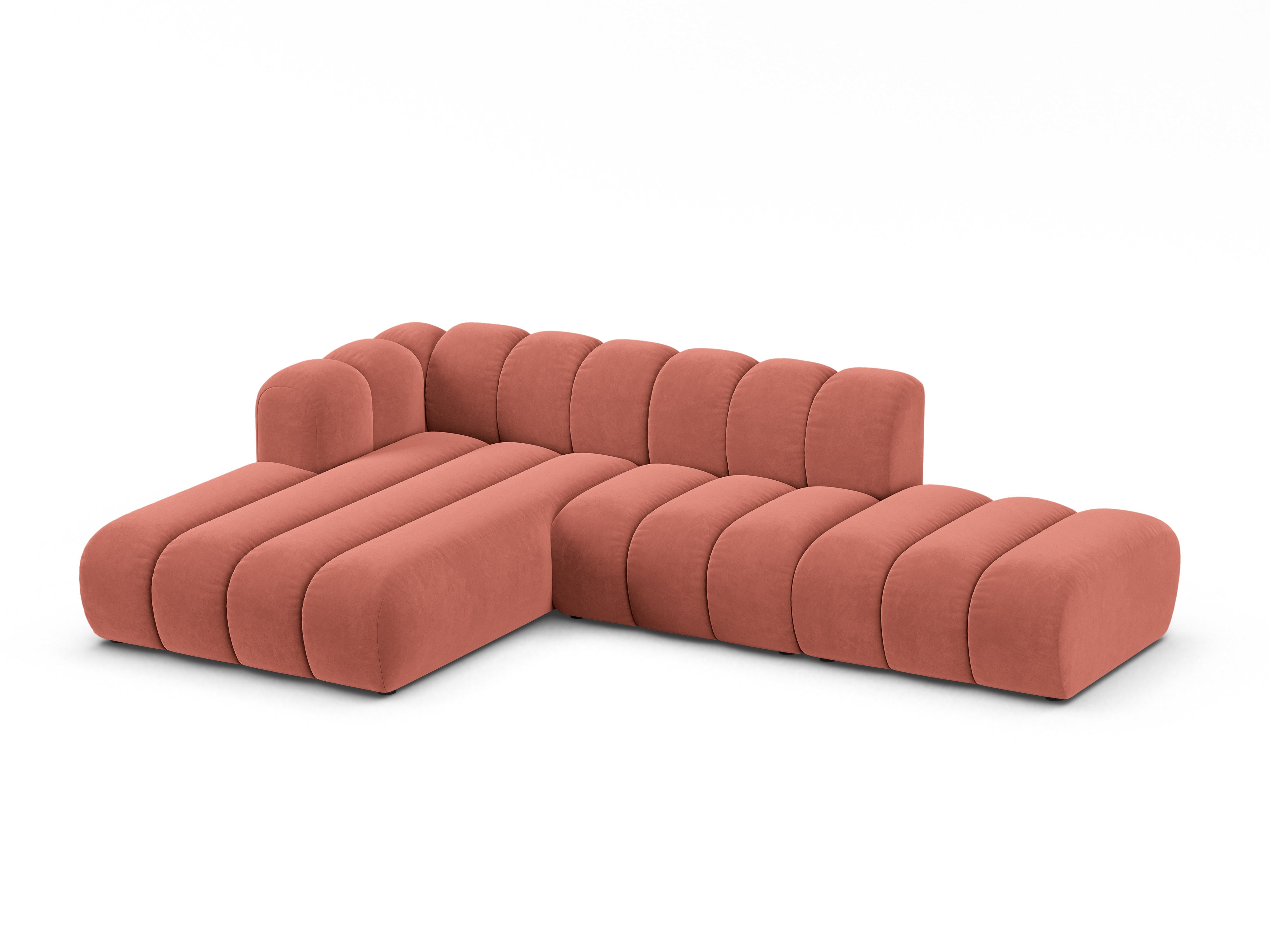 Samt-Ecksofa für 5 Personen links LUPINE koralle