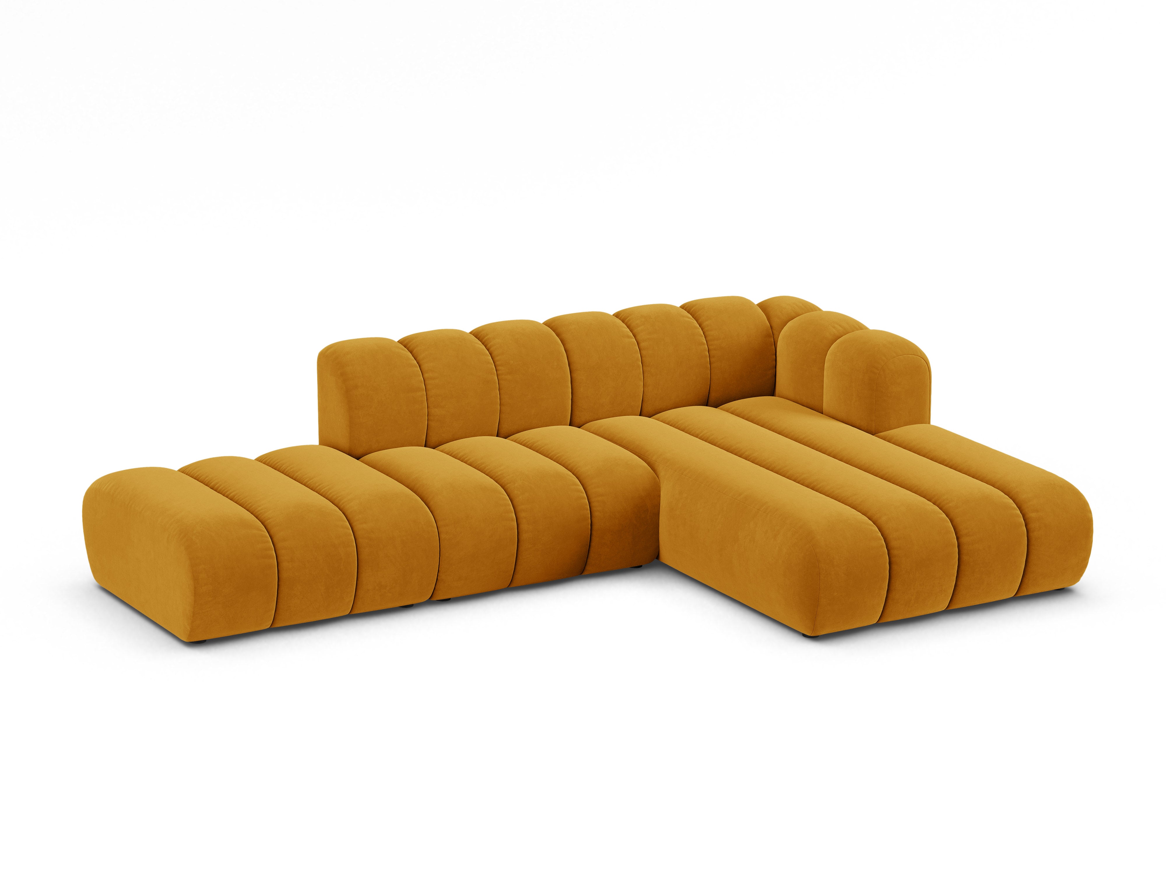 Samt-Ecksofa für 5 Personen rechts LUPINE senfgelb