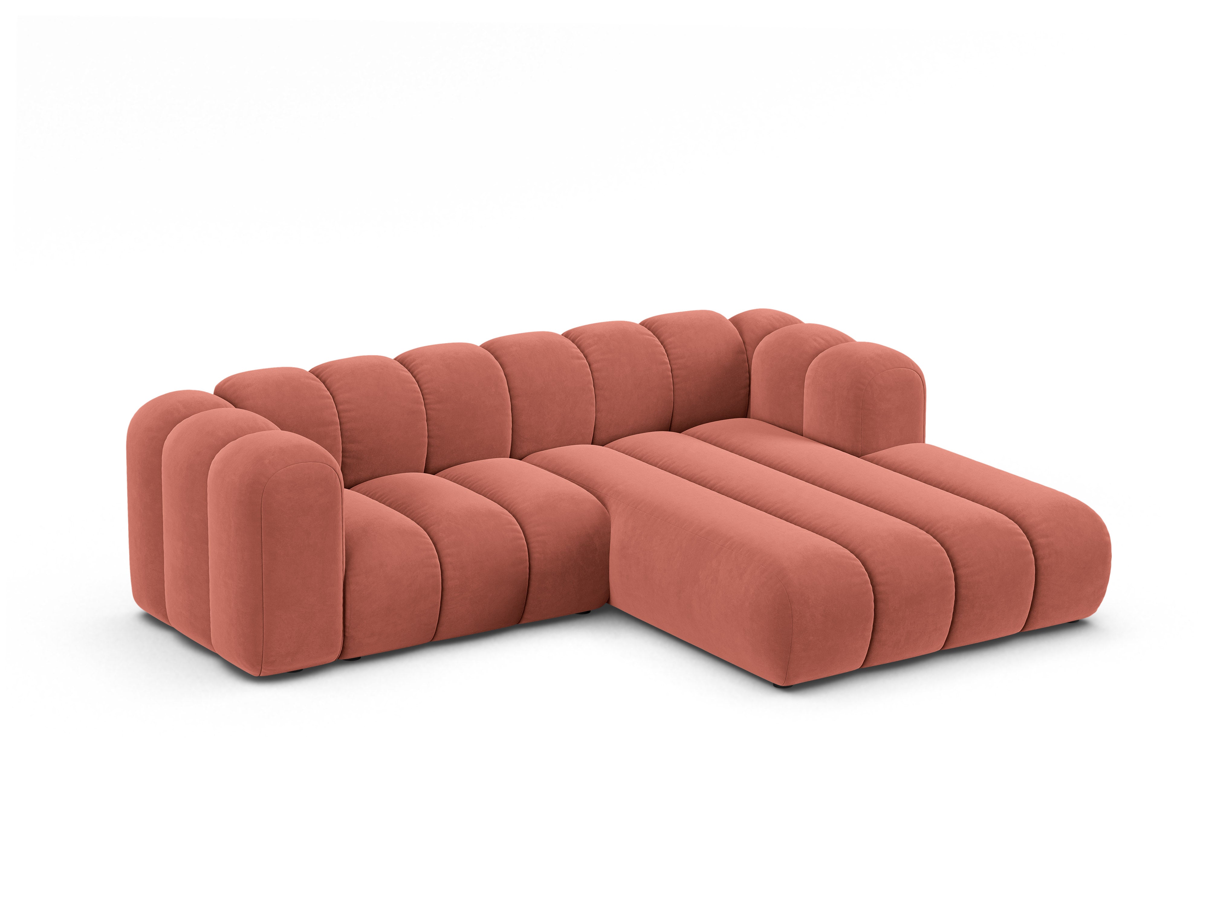 Samt-Ecksofa 3-sitzig rechts LUPINE koralle