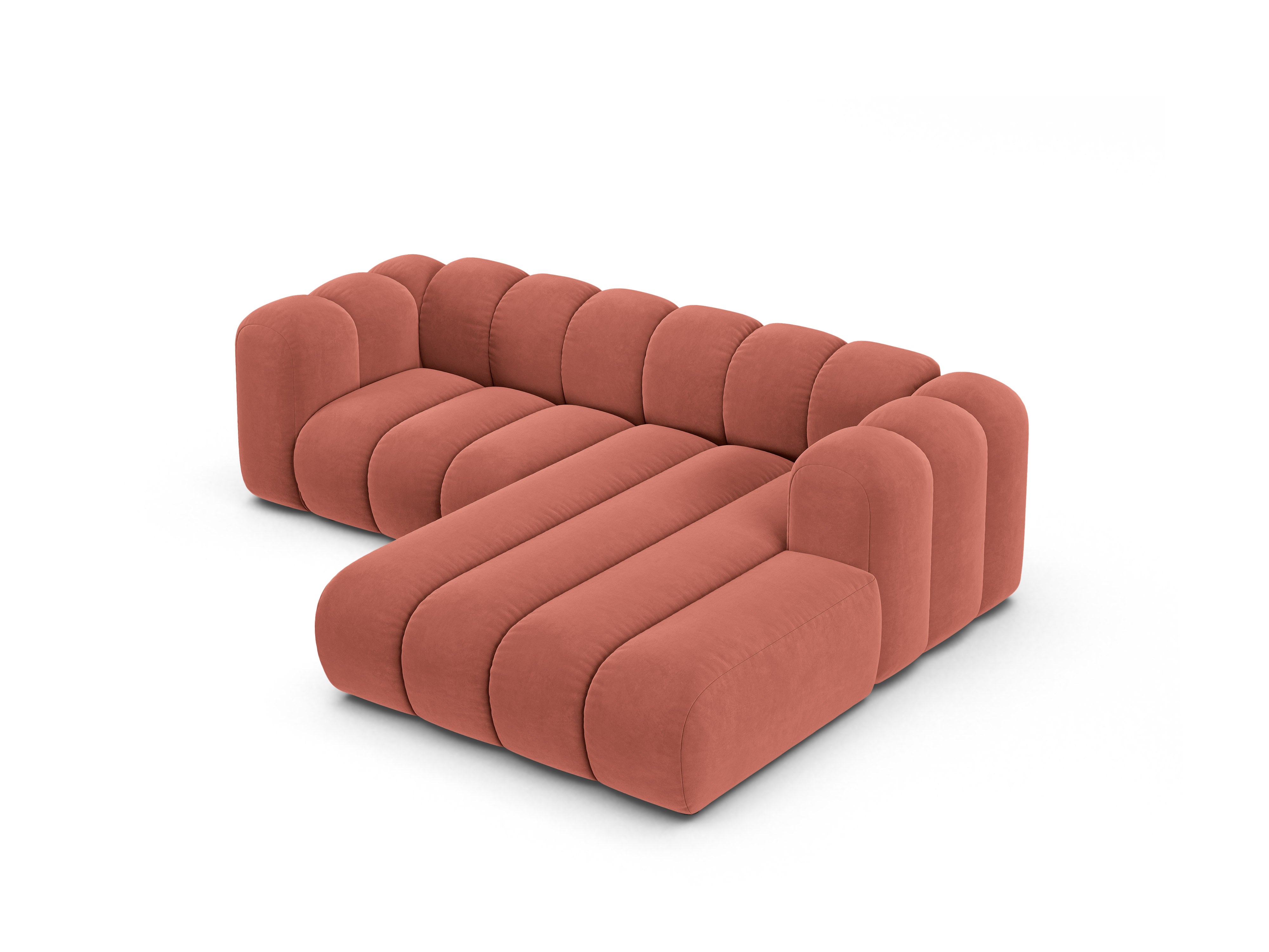 Samt-Ecksofa 3-sitzig rechts LUPINE koralle