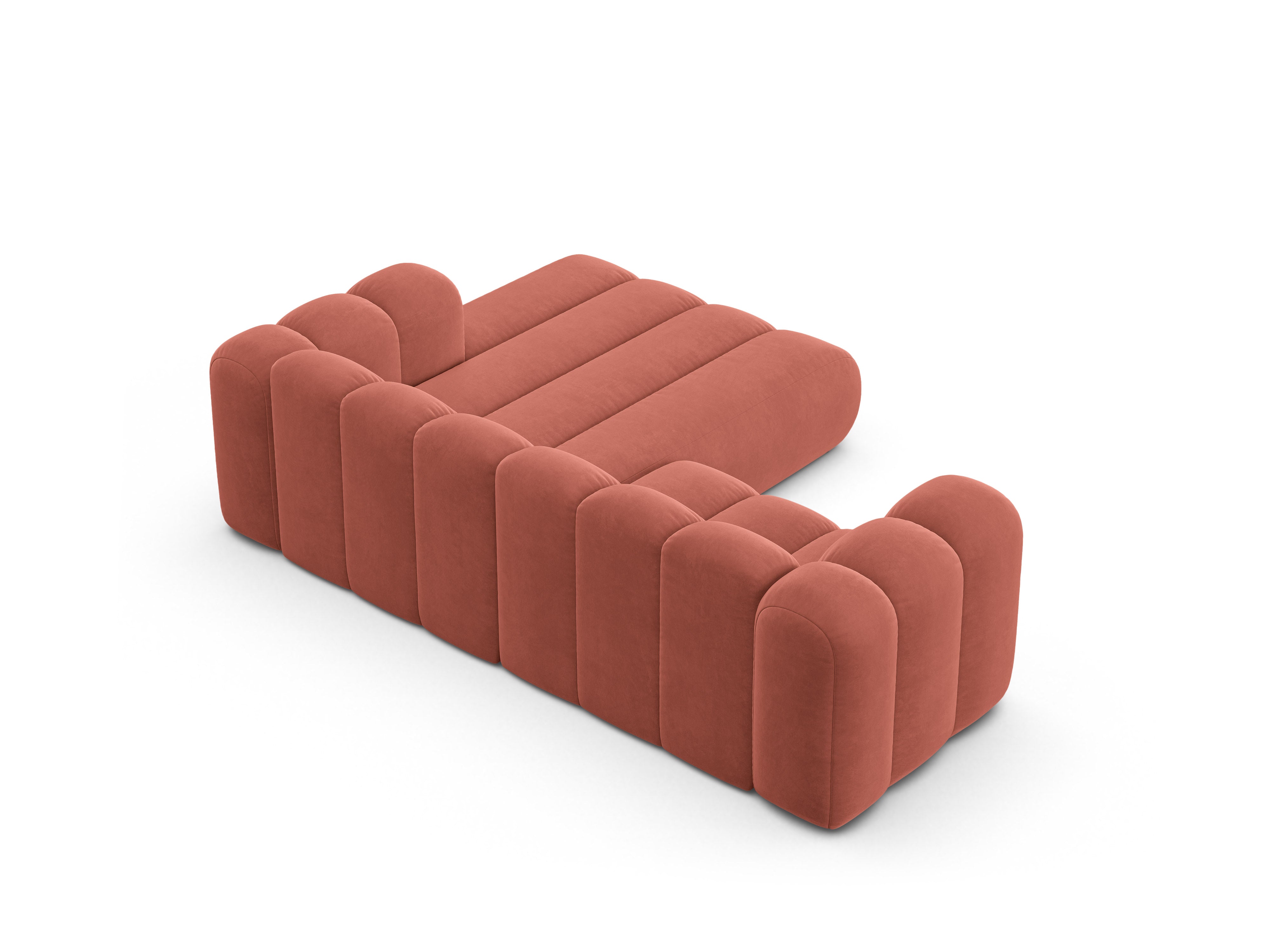 Samt-Ecksofa 3-sitzig rechts LUPINE koralle