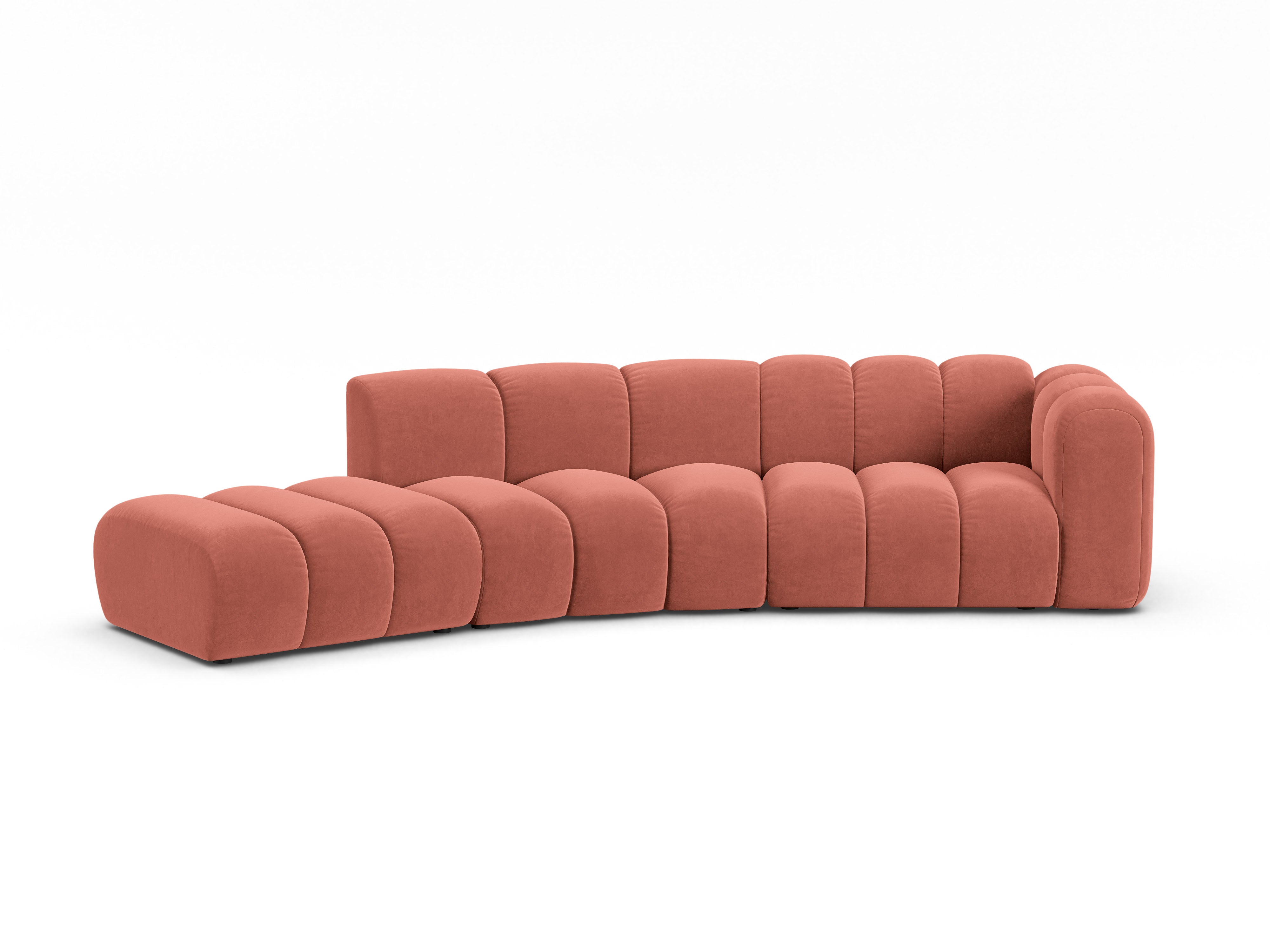 Sofa aksamitna 5-osobowa lewostronna LUPINE koralowy – Micadoni
