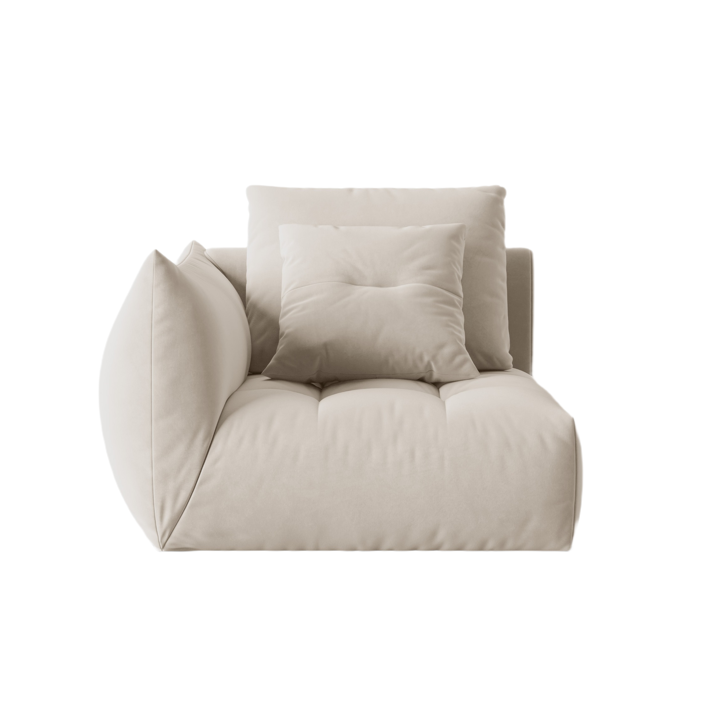 Modulares Samtsofa BLOOM - linkes Element ecru