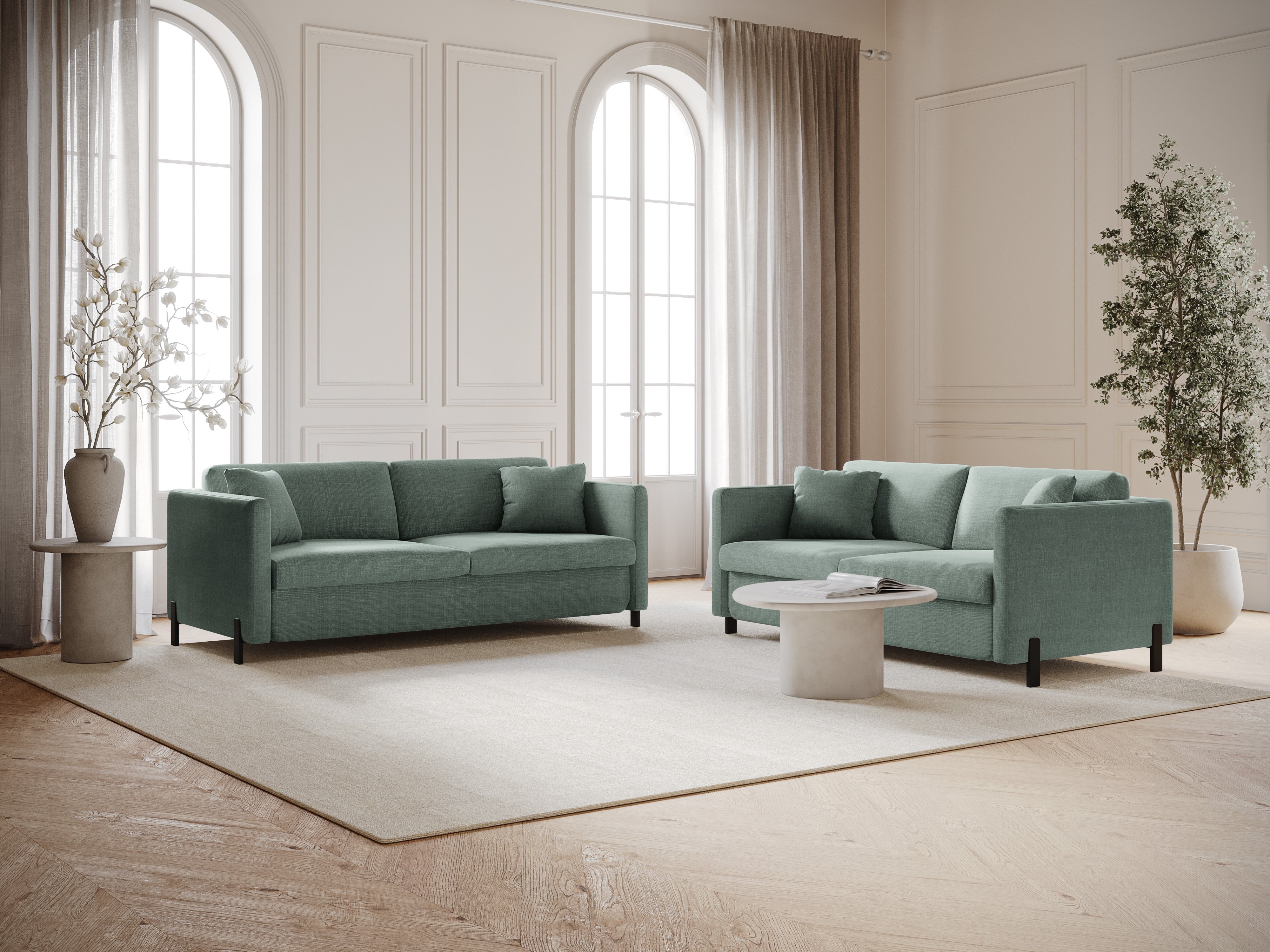 Sofa 2-Sitzer mit Schlaf-Funktion GLORIA mintgrüner Chenille