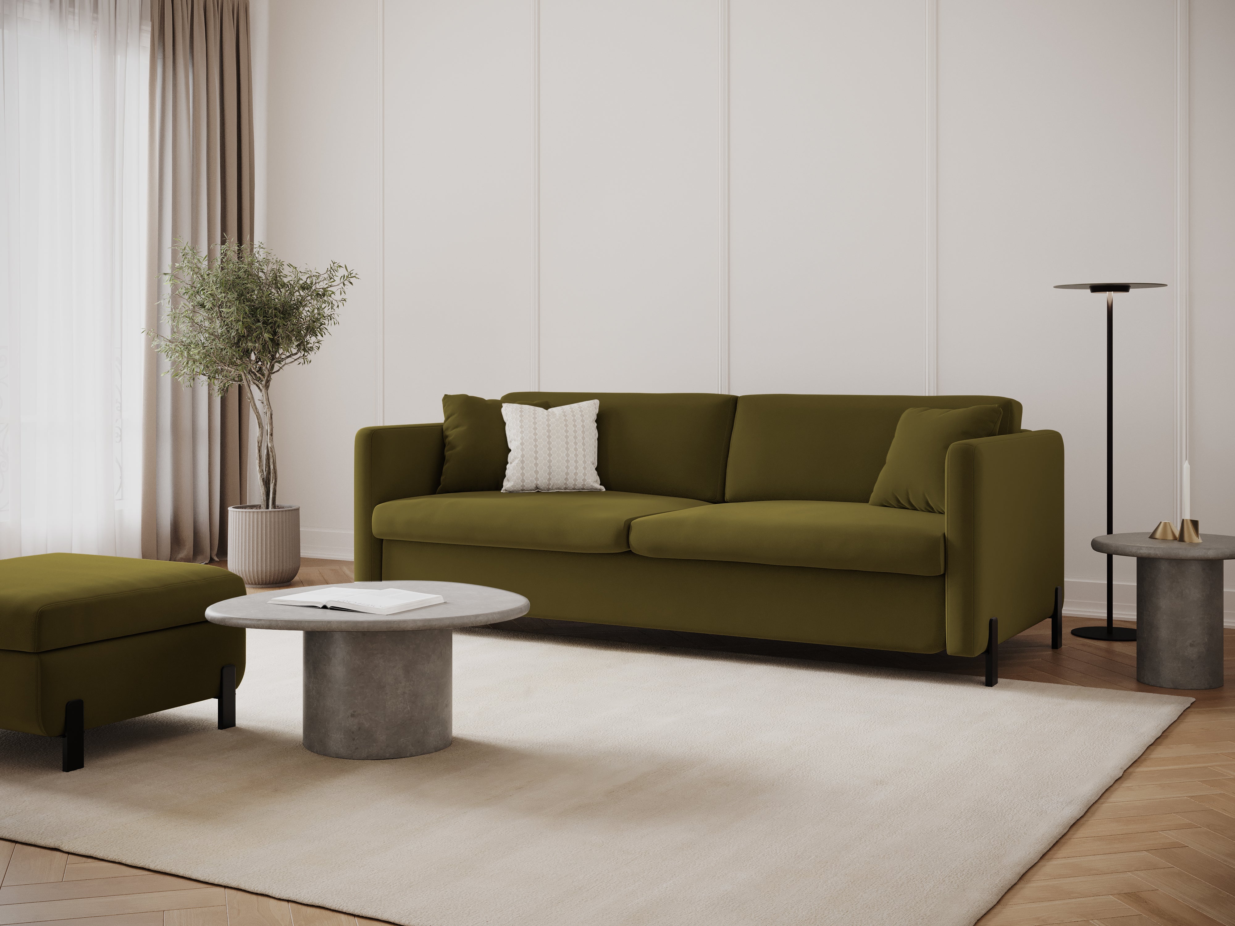 Velvet 2-seater sofa with sleeping function GLORIA green