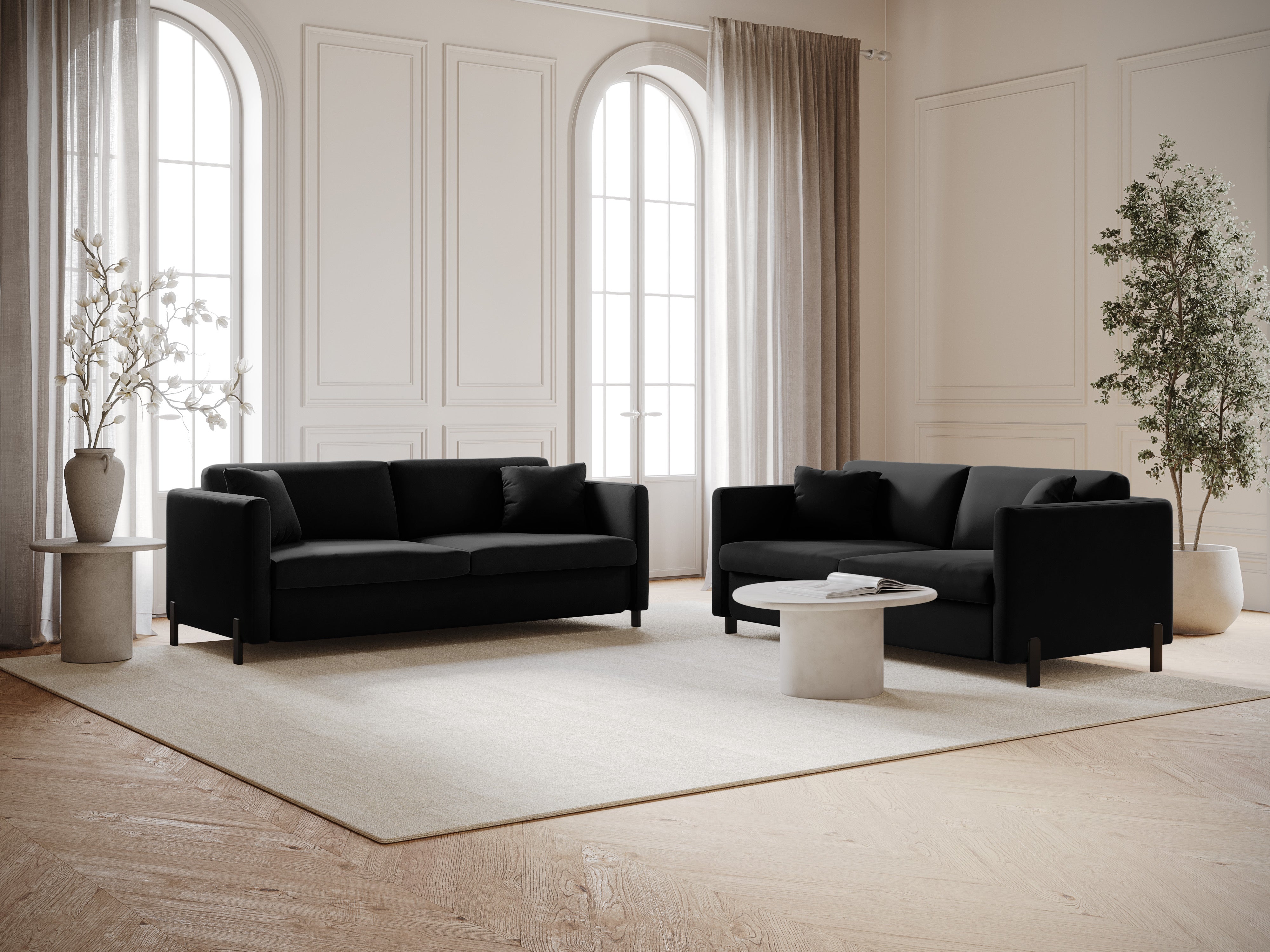 Velvet 2-Seater Sofa with Sleeping Function GLORIA Black