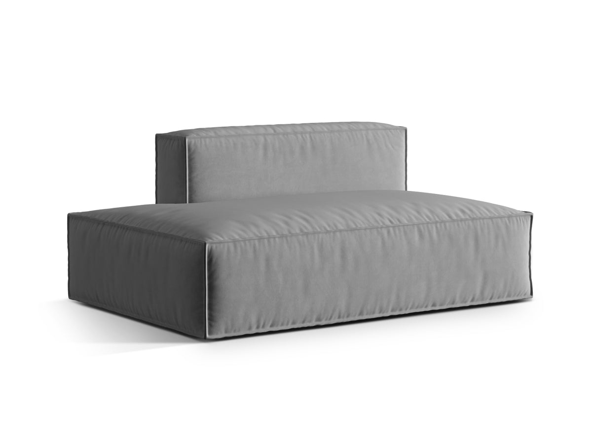 Sofa aksamitna 3-osobowa z otomaną lewostronną NURIA szary – ujęcie boczne