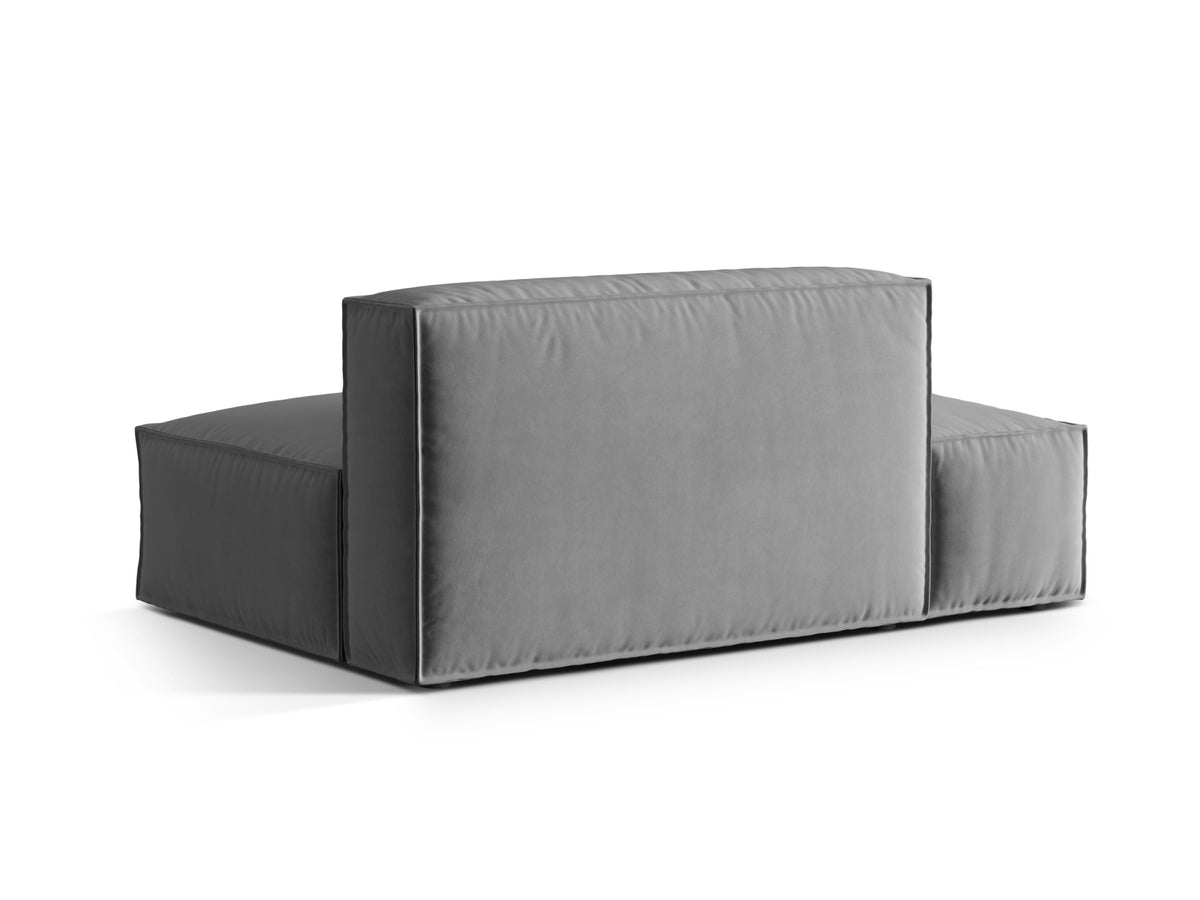 Sofa aksamitna 3-osobowa z otomaną lewostronną NURIA szary – ujęcie tylne