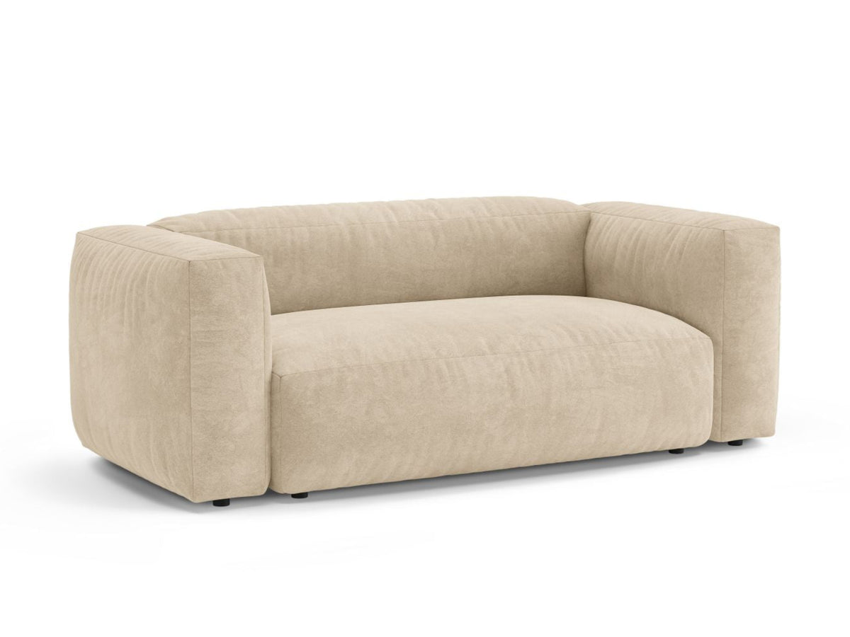 Sofa aksamitna 2-osobowa MARTINA jasnobeżowy – ujęcie boczne